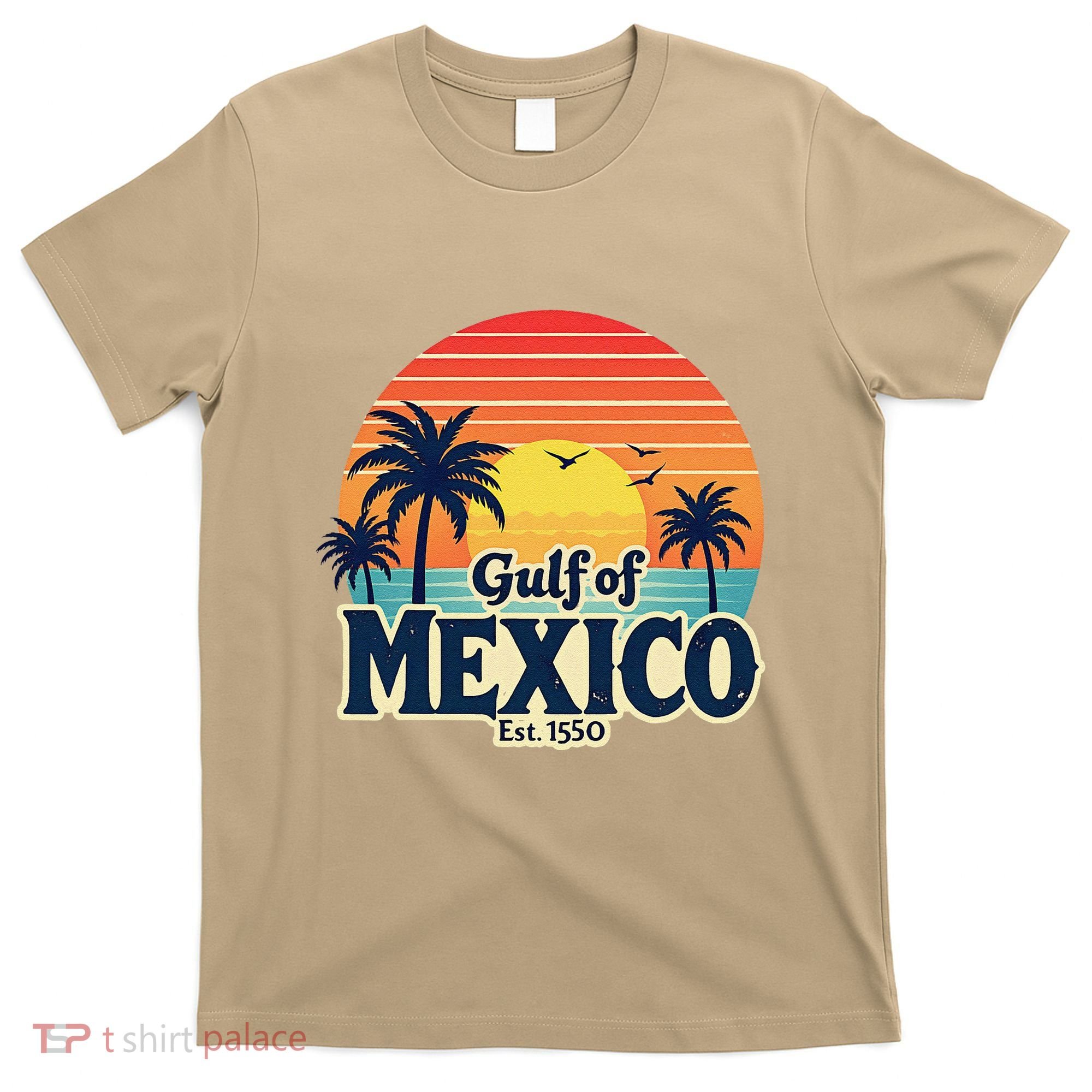 Vintage Gulf Of Mexico Sunset Beach Palm Trees Retro T-Shirt