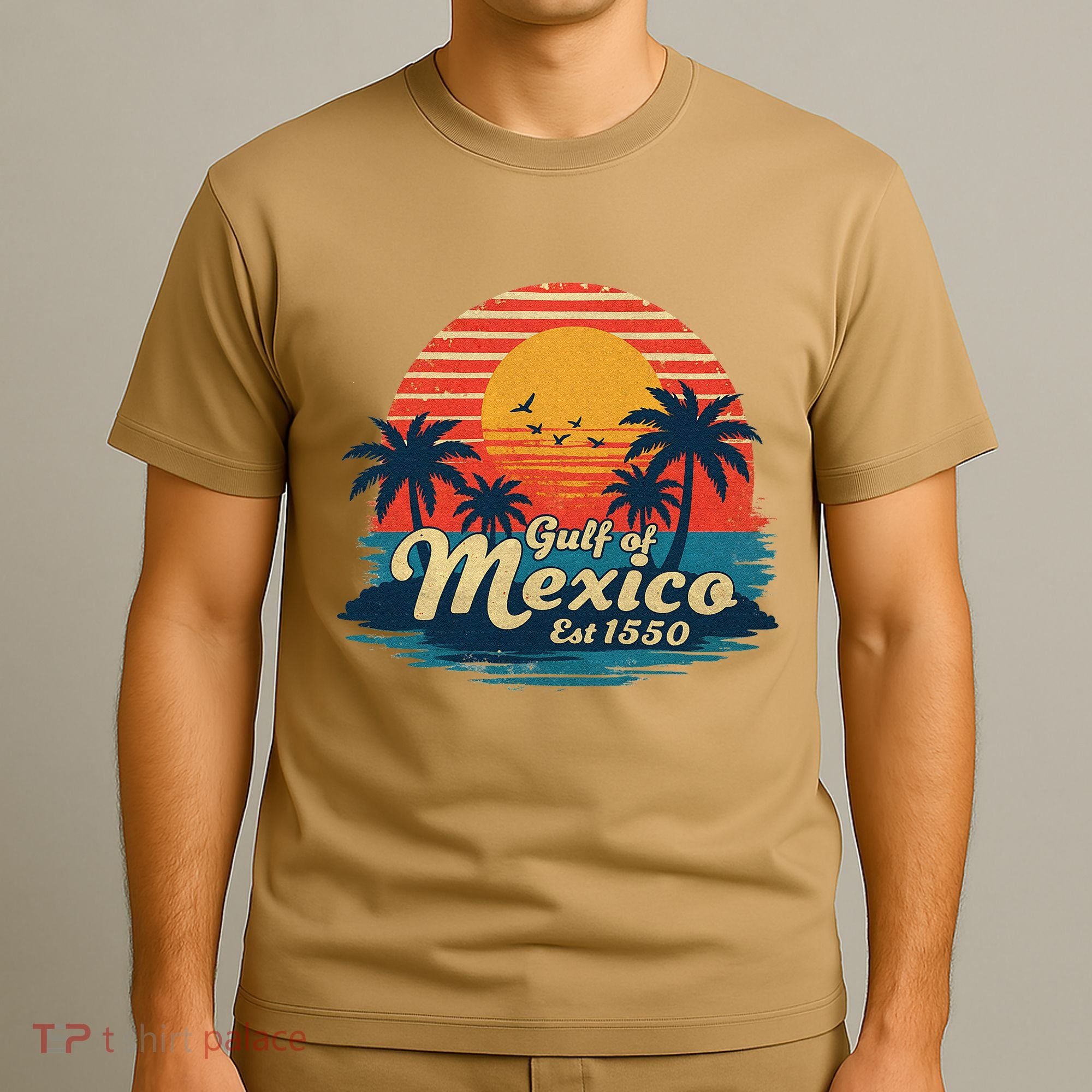 Vintage Gulf Of Mexico Sunset Beach Palm Trees Retro T-Shirt