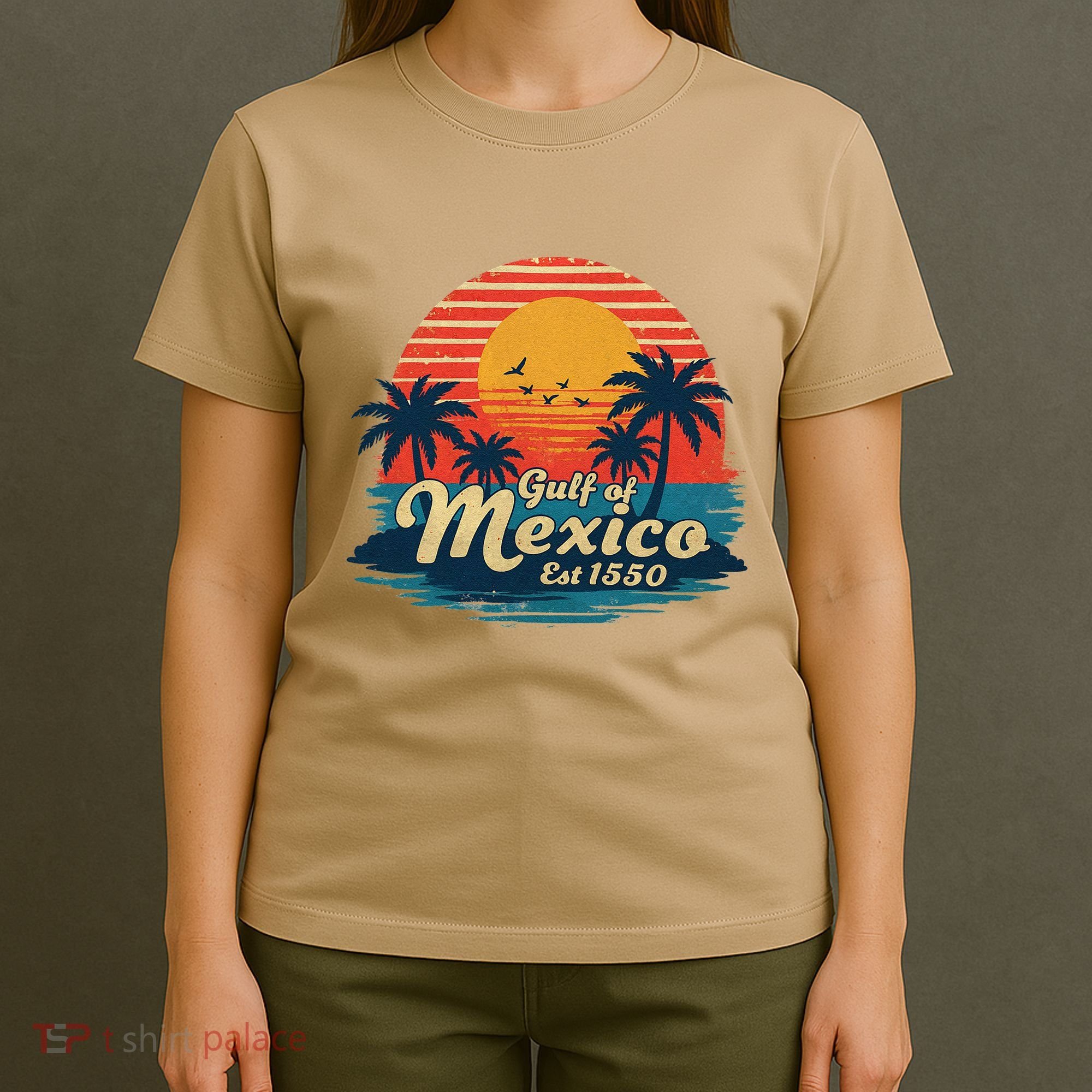 Vintage Gulf Of Mexico Sunset Beach Palm Trees Retro T-Shirt