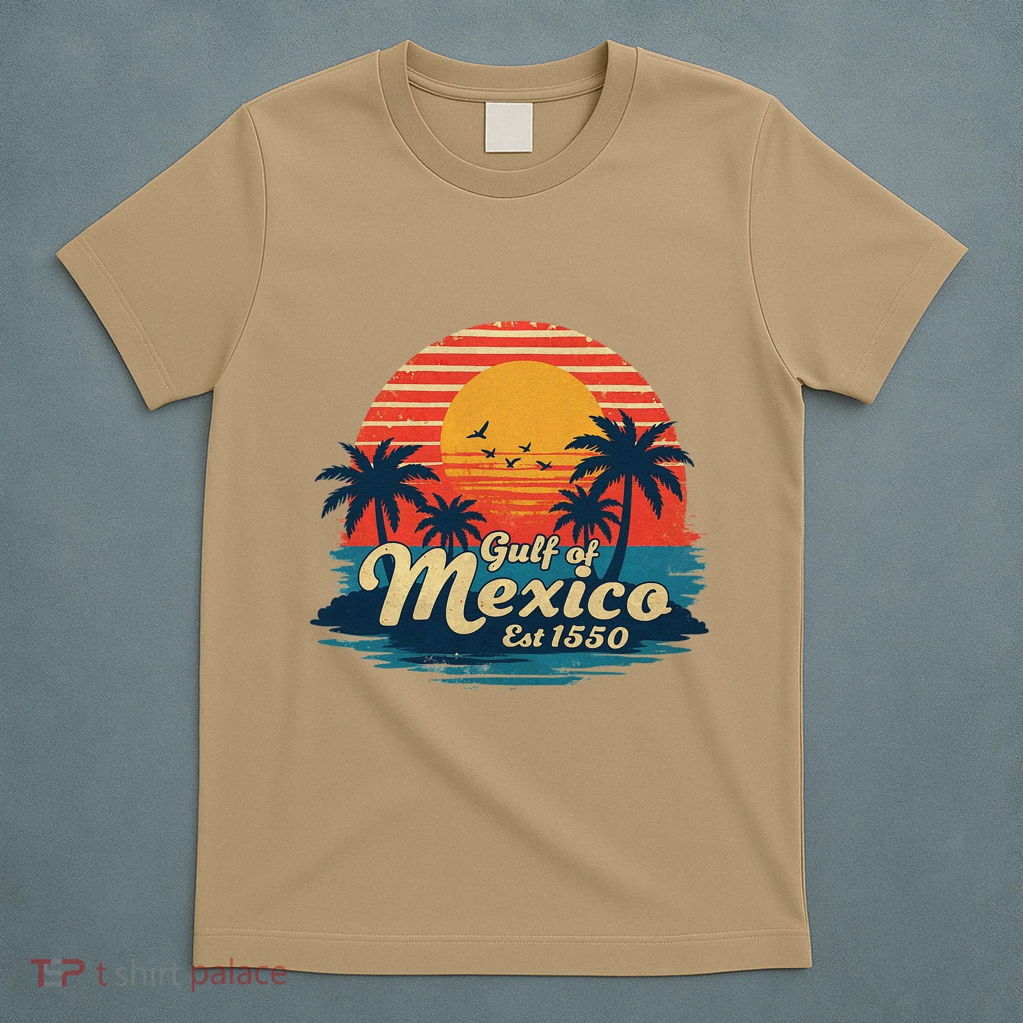 Vintage Gulf Of Mexico Sunset Beach Palm Trees Retro T-Shirt