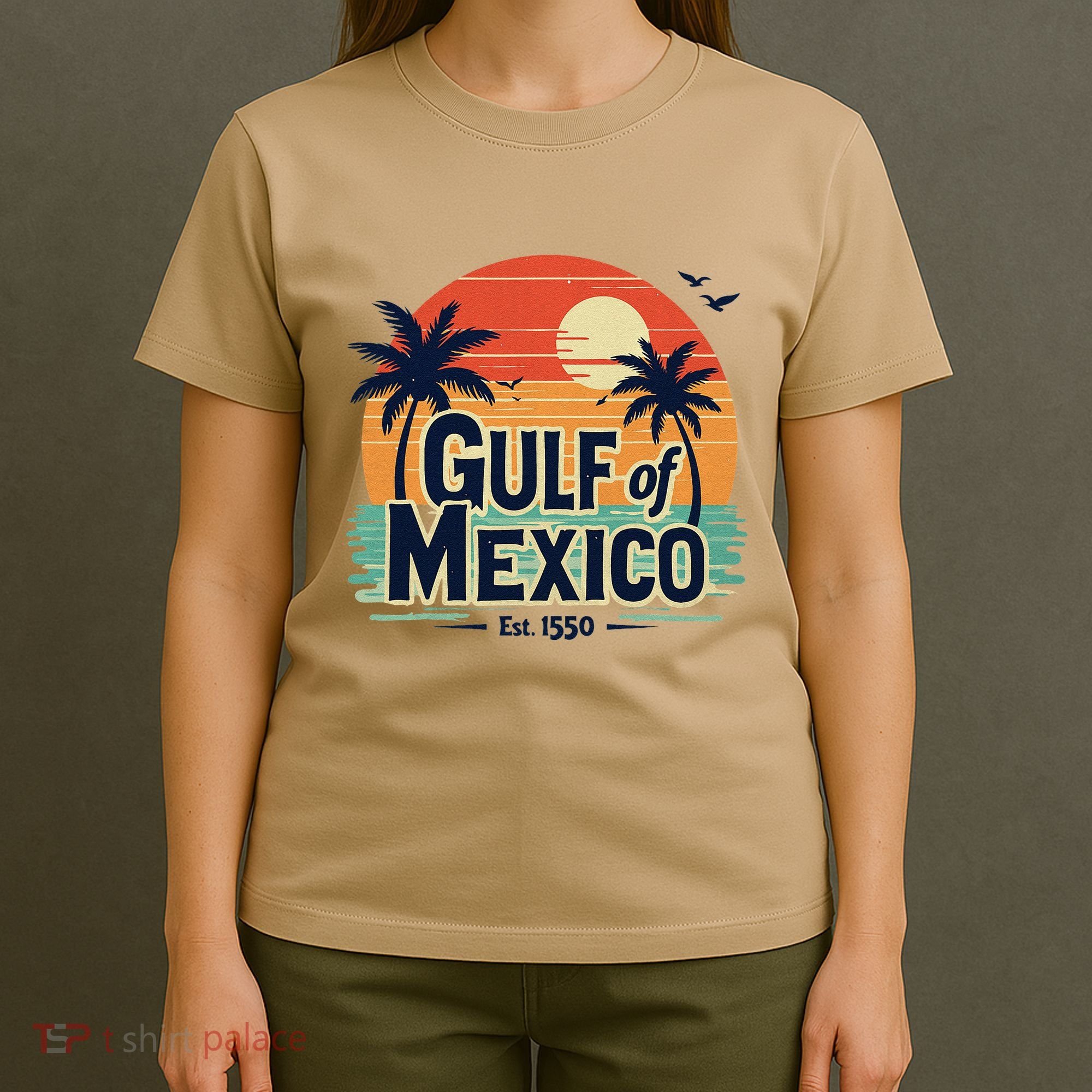 Vintage Gulf Of Mexico Palm Trees Ocean Sunset Coastal Retro T-Shirt