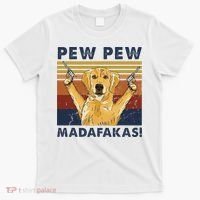 Vintage Golden Retriever Dog Pew Pew Madafakas Dogs Lovers T-Shirt thumb 0