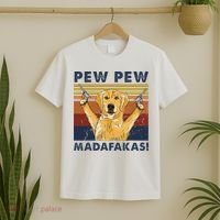 Vintage Golden Retriever Dog Pew Pew Madafakas Dogs Lovers T-Shirt thumb 2