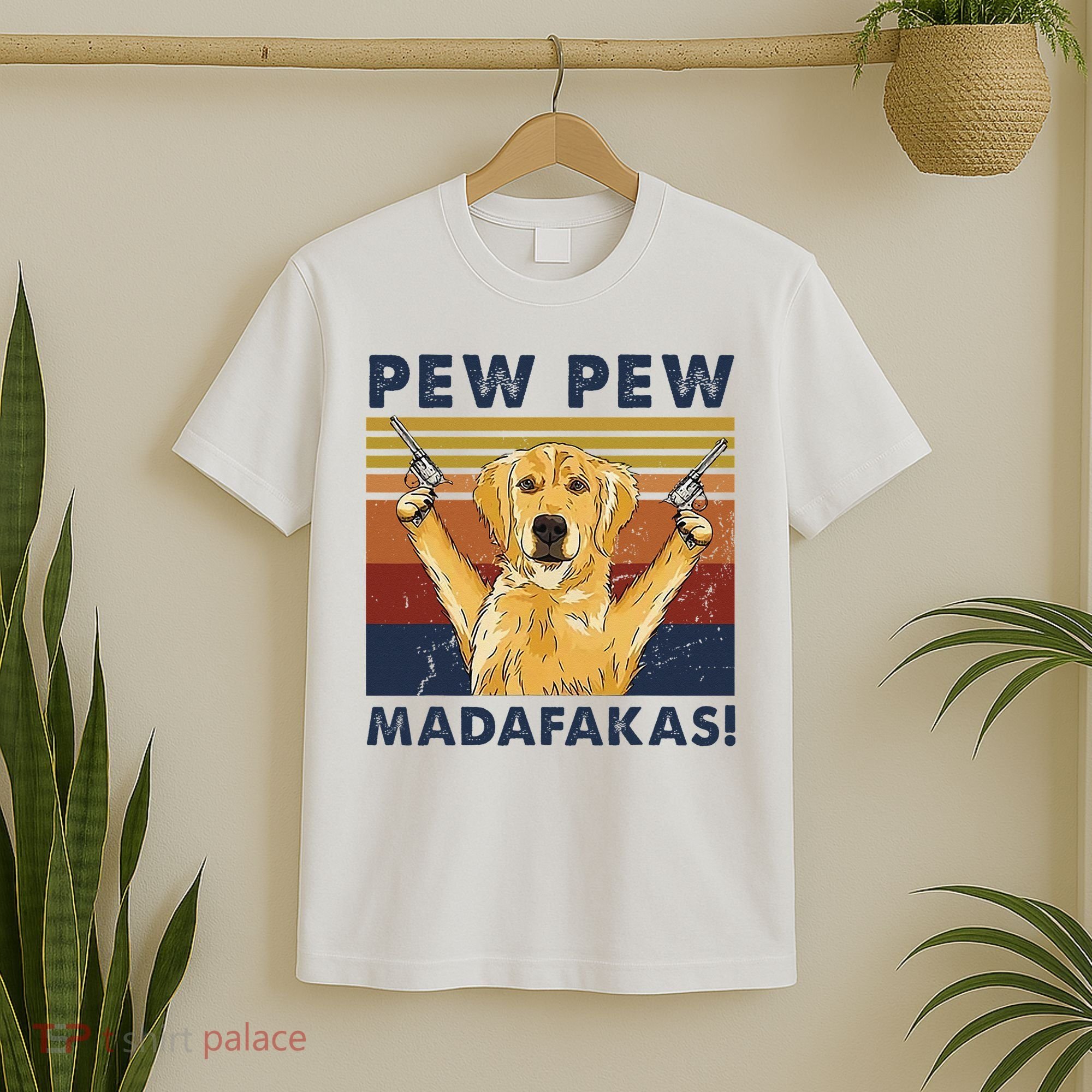 Vintage Golden Retriever Dog Pew Pew Madafakas Dogs Lovers T-Shirt