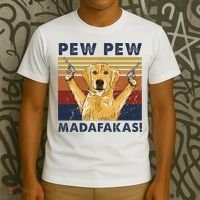Vintage Golden Retriever Dog Pew Pew Madafakas Dogs Lovers T-Shirt thumb 3