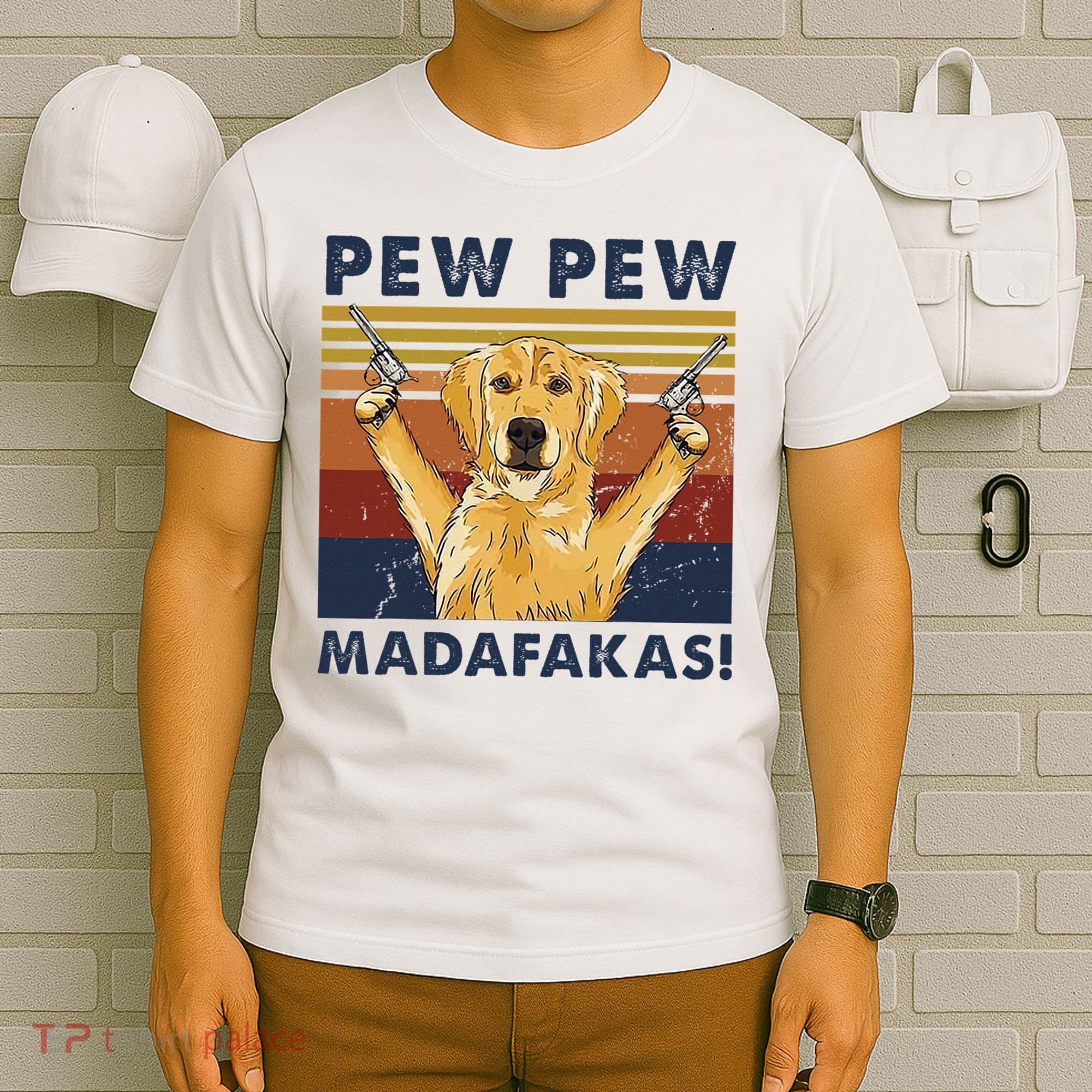 Vintage Golden Retriever Dog Pew Pew Madafakas Dogs Lovers T-Shirt