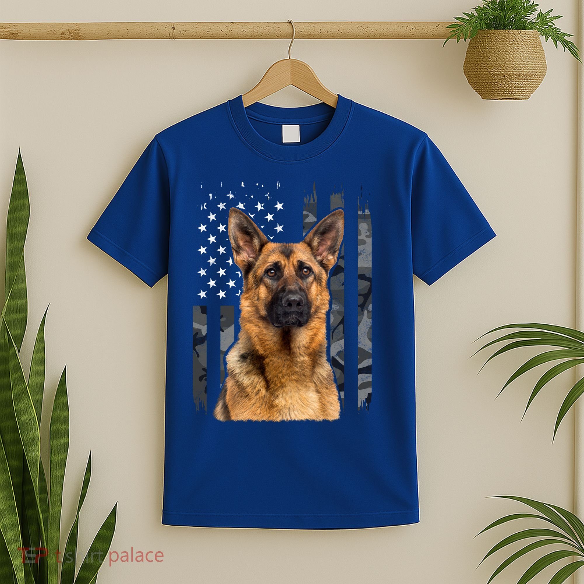 Vintage German Shepherd Dog Camo American Flag Patriotic Gift T-Shirt