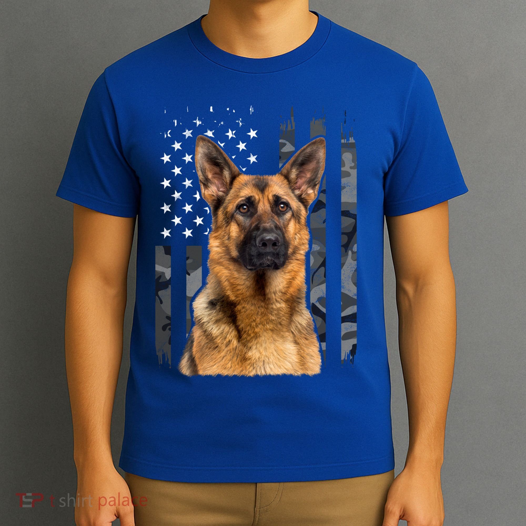 Vintage German Shepherd Dog Camo American Flag Patriotic Gift T-Shirt