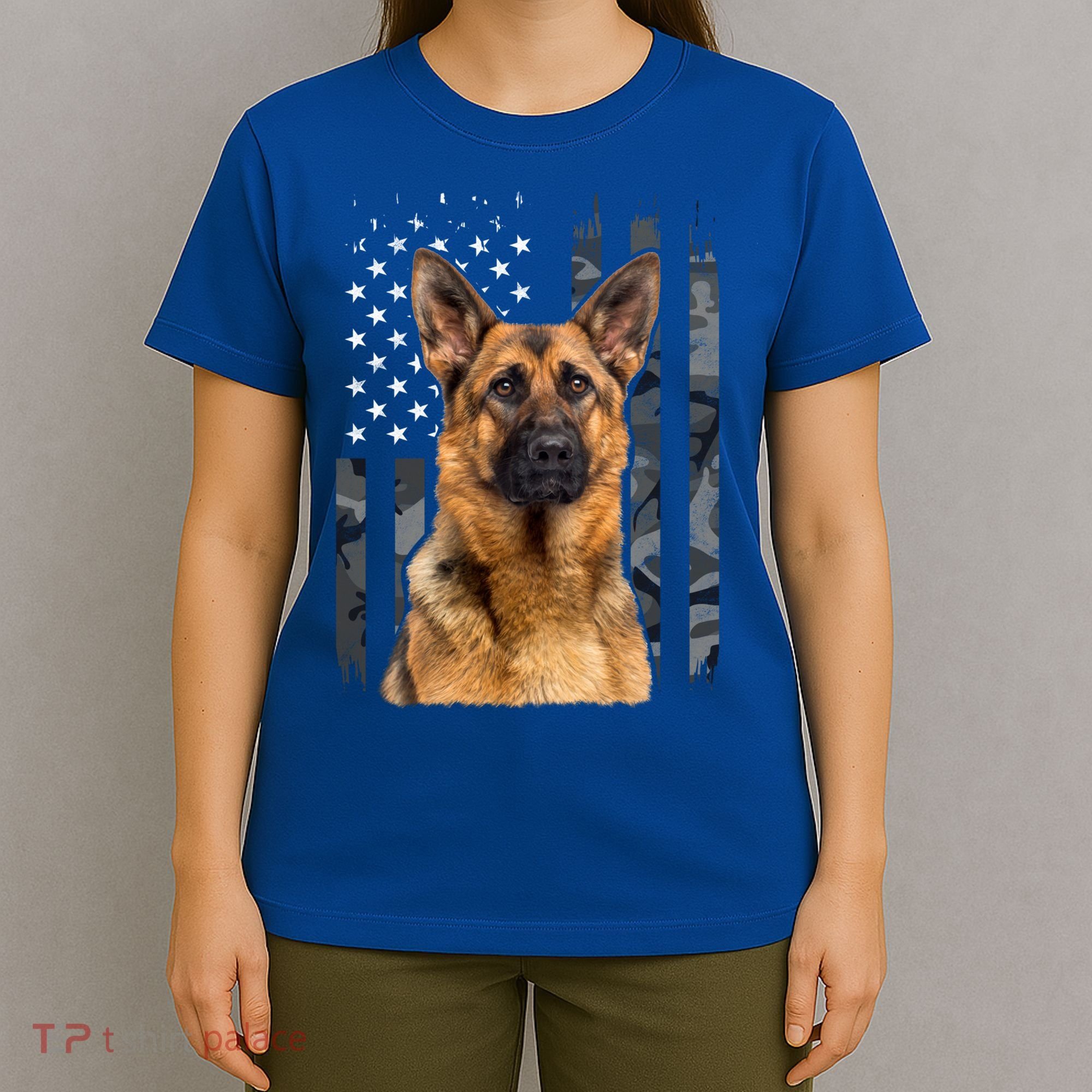 Vintage German Shepherd Dog Camo American Flag Patriotic Gift T-Shirt