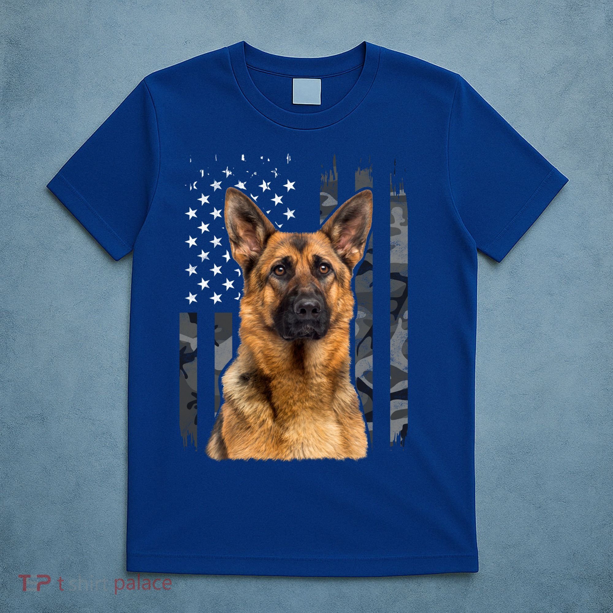Vintage German Shepherd Dog Camo American Flag Patriotic Gift T-Shirt