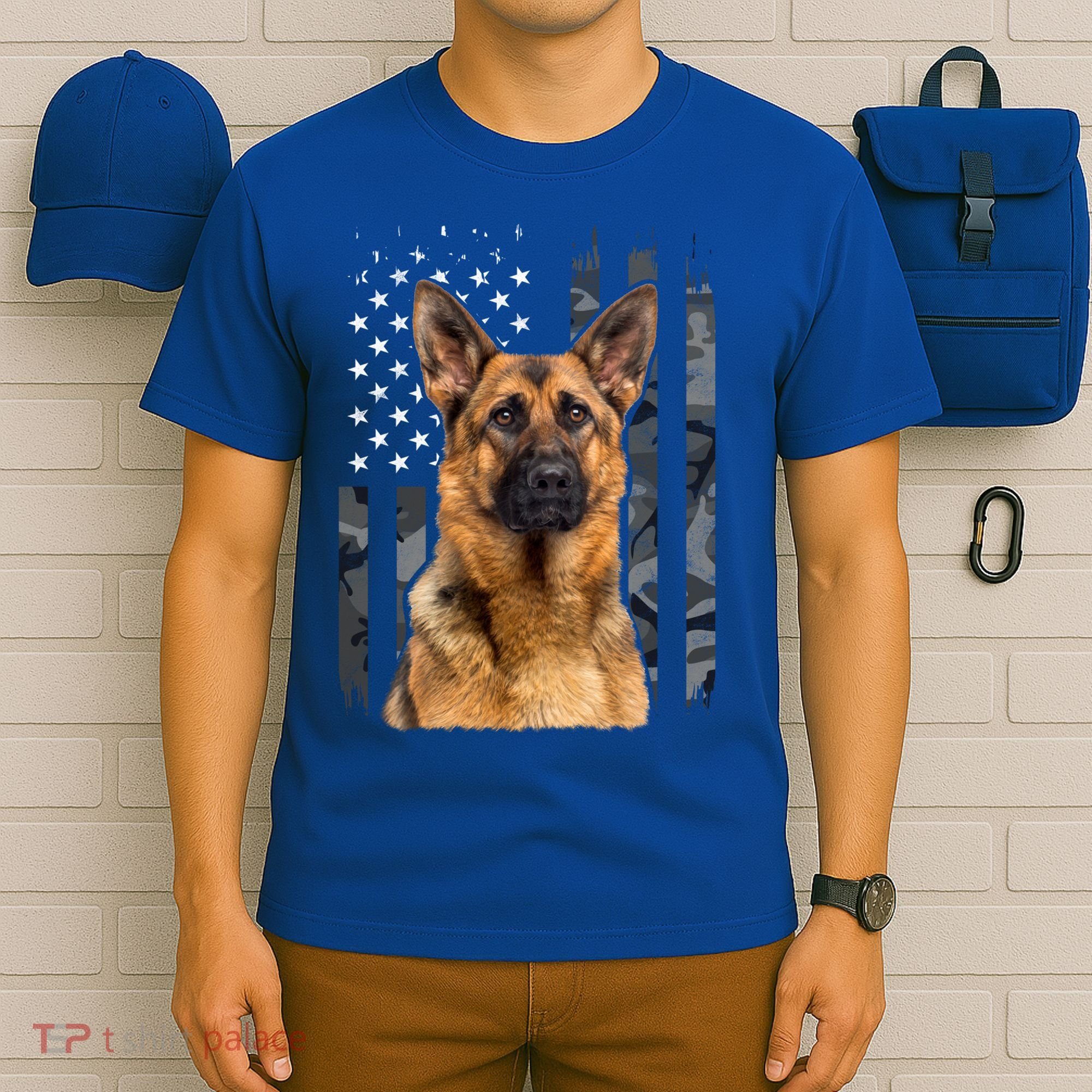 Vintage German Shepherd Dog Camo American Flag Patriotic Gift T-Shirt