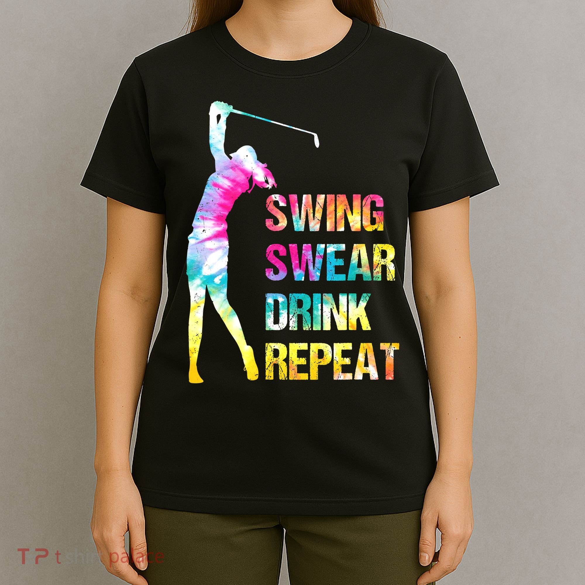 Vintage Golf Swing Swear Drink Repeat Funny T-Shirt