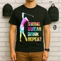 Vintage Golf Swing Swear Drink Repeat Funny T-Shirt thumb 6