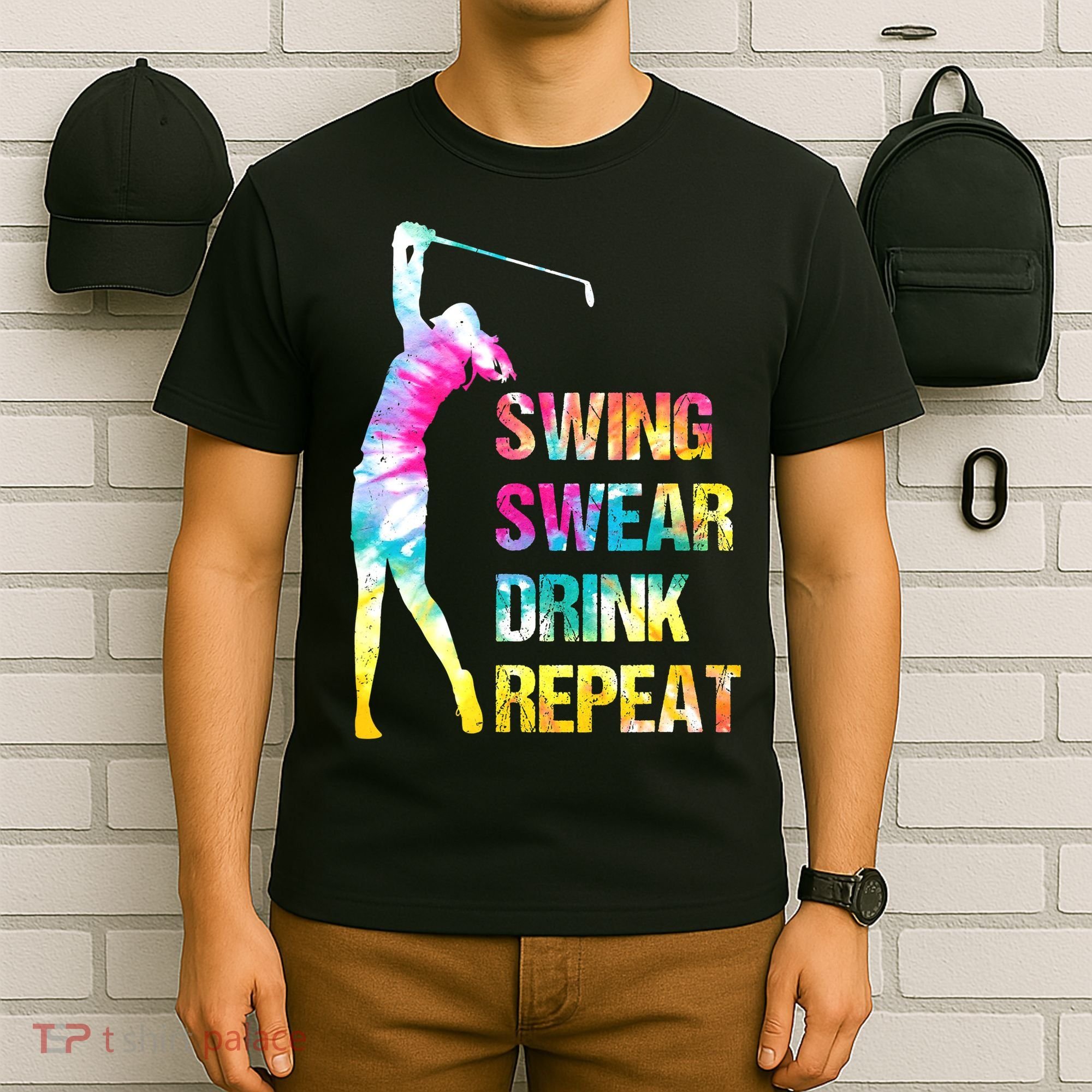 Vintage Golf Swing Swear Drink Repeat Funny T-Shirt