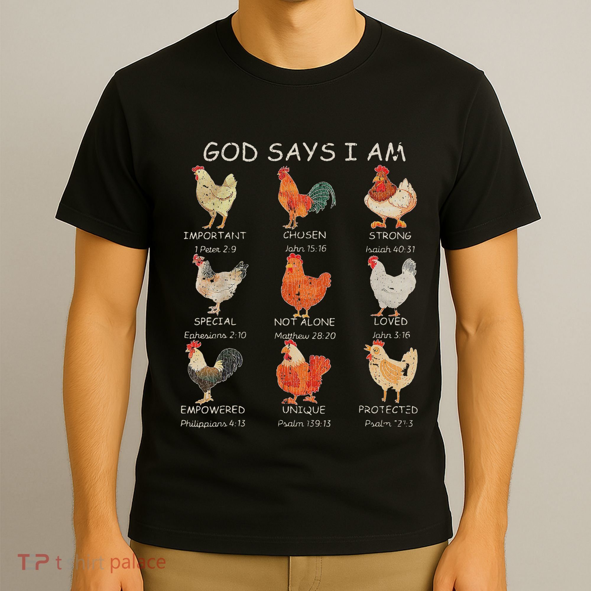 Vintage God Says I Am Bible Verse Christian Farm Chickens Re T-Shirt