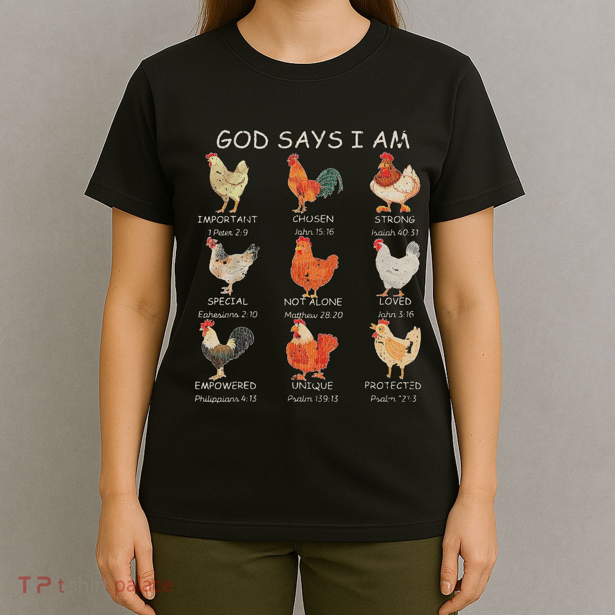 Vintage God Says I Am Bible Verse Christian Farm Chickens Re T-Shirt