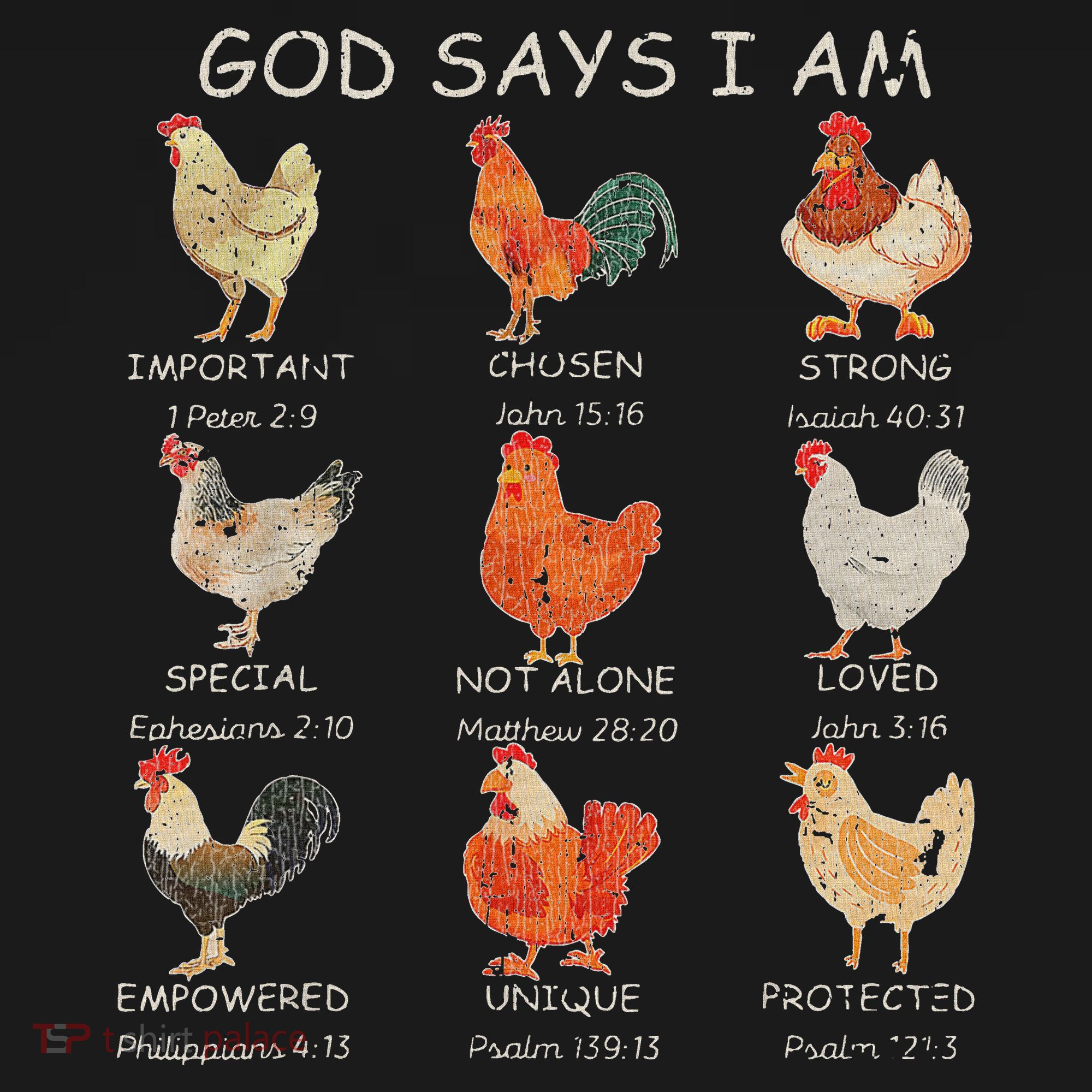 Vintage God Says I Am Bible Verse Christian Farm Chickens Re T-Shirt