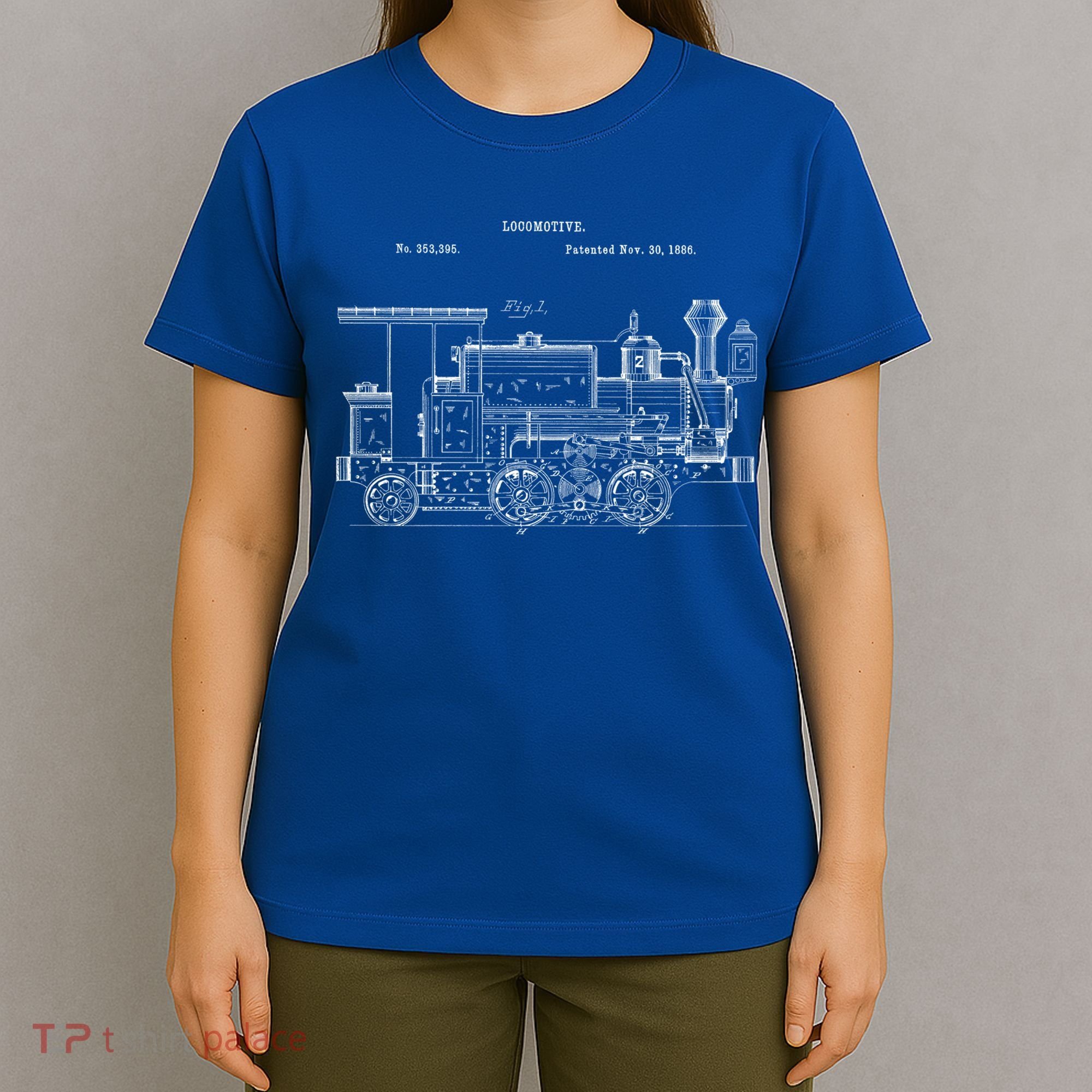 Vintage Gift Train 1886 Locomotive Blueprint T-Shirt