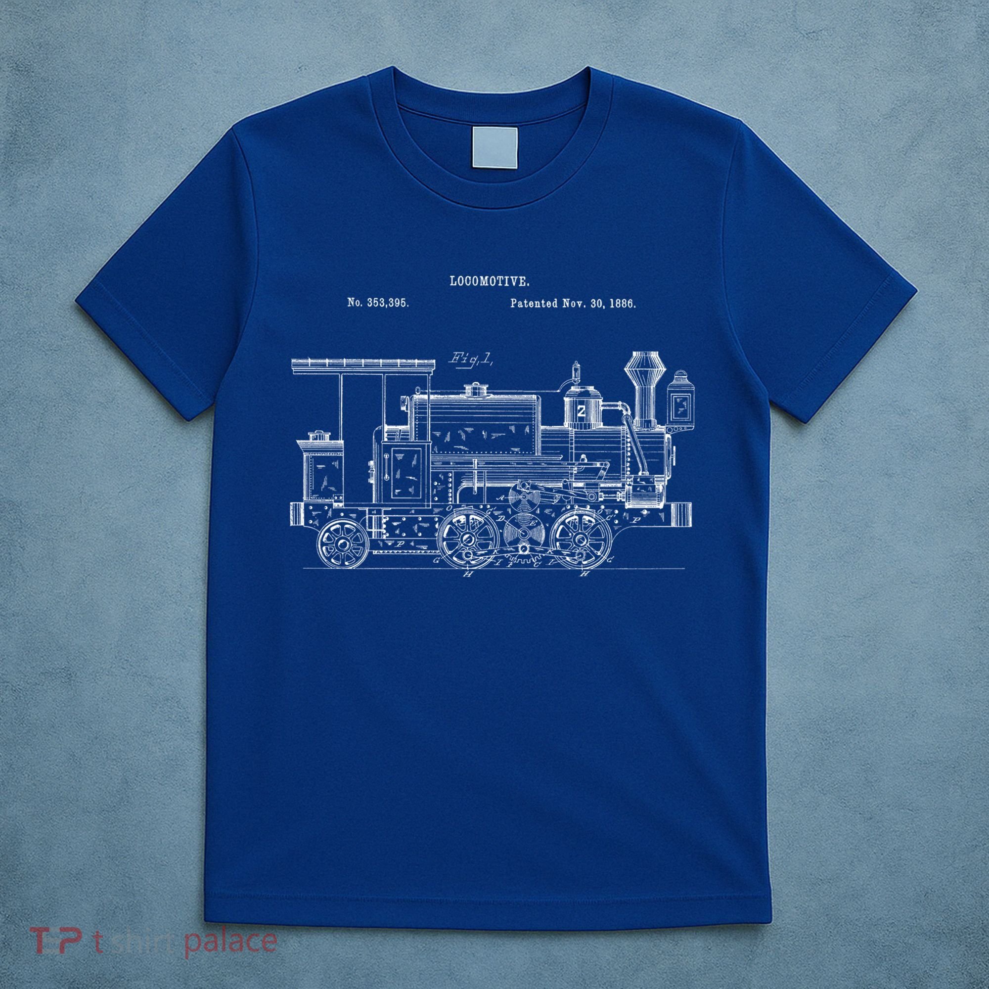 Vintage Gift Train 1886 Locomotive Blueprint T-Shirt