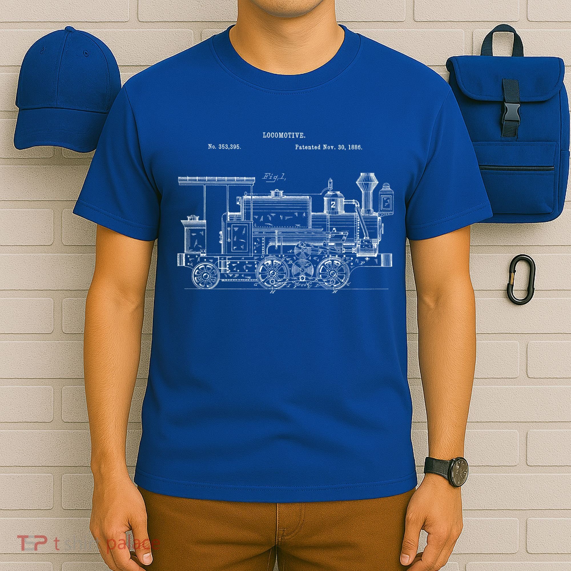 Vintage Gift Train 1886 Locomotive Blueprint T-Shirt