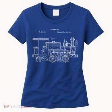 Vintage Gift Train 1886 Locomotive Blueprint Women's T-Shirt