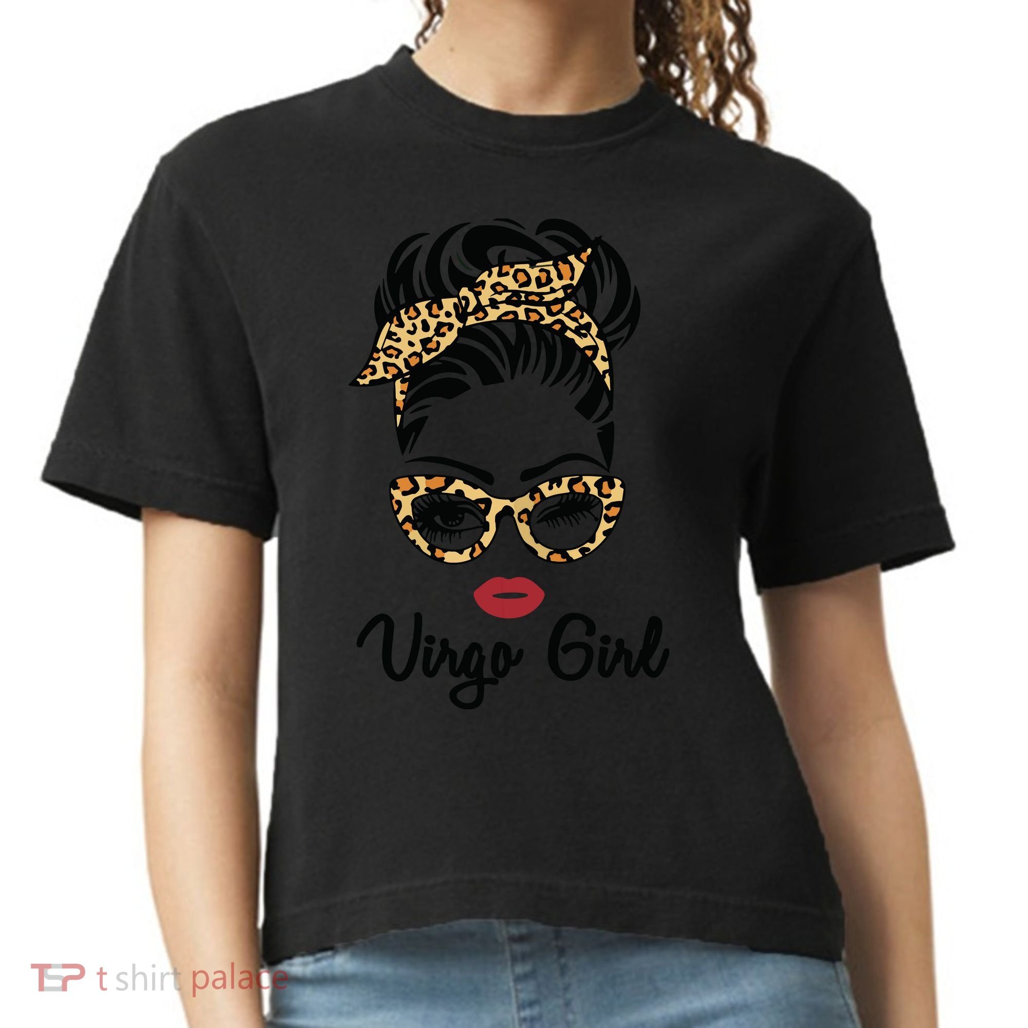 Virgo Girl Woman Face Leopard Bandana Wink Eye Comfort Colors Boxy T-Shirt