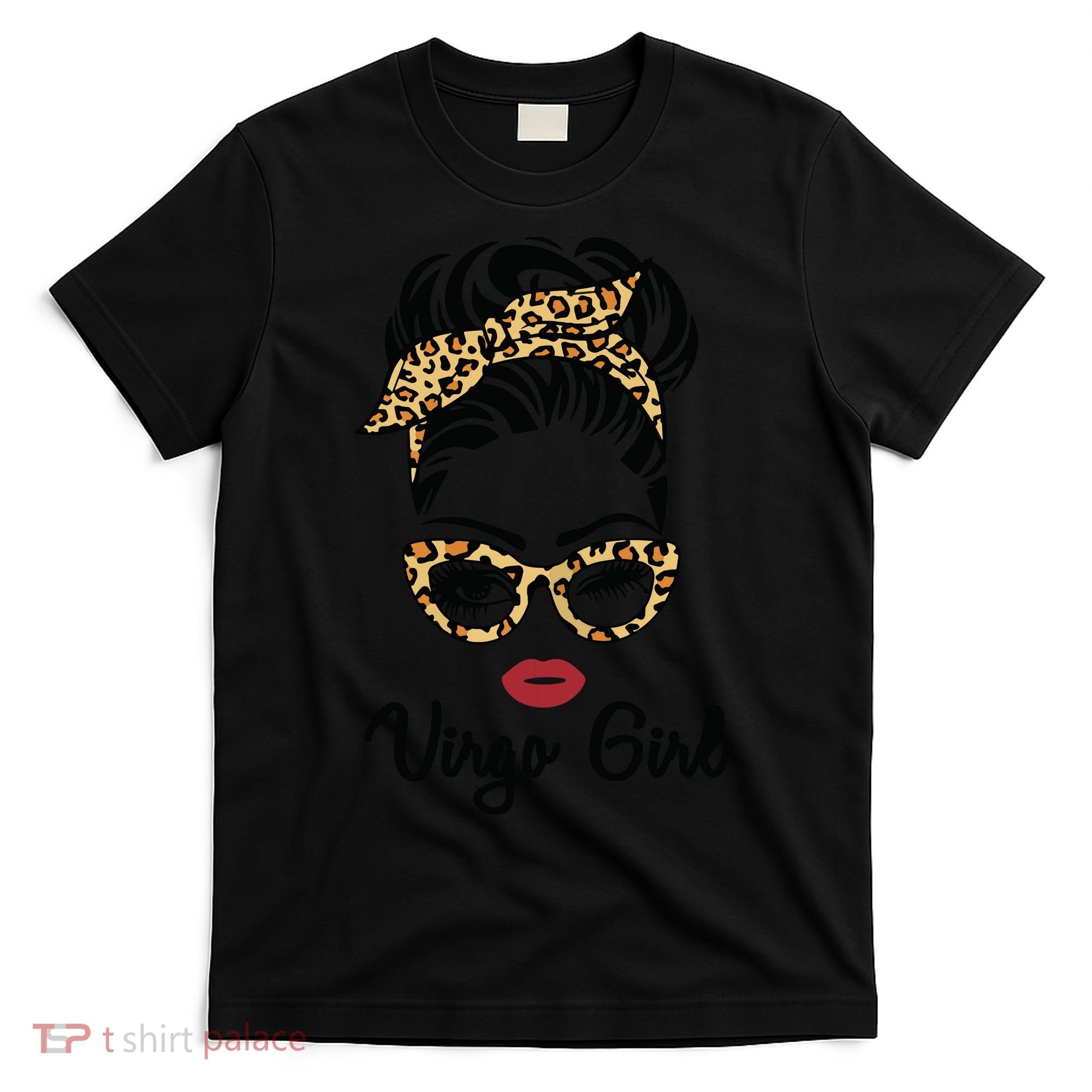 Virgo Girl Woman Face Leopard Bandana Wink Eye T-Shirt