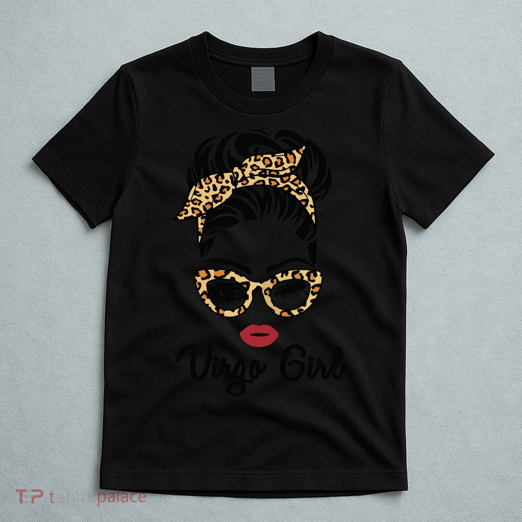 Virgo Girl Woman Face Leopard Bandana Wink Eye T-Shirt