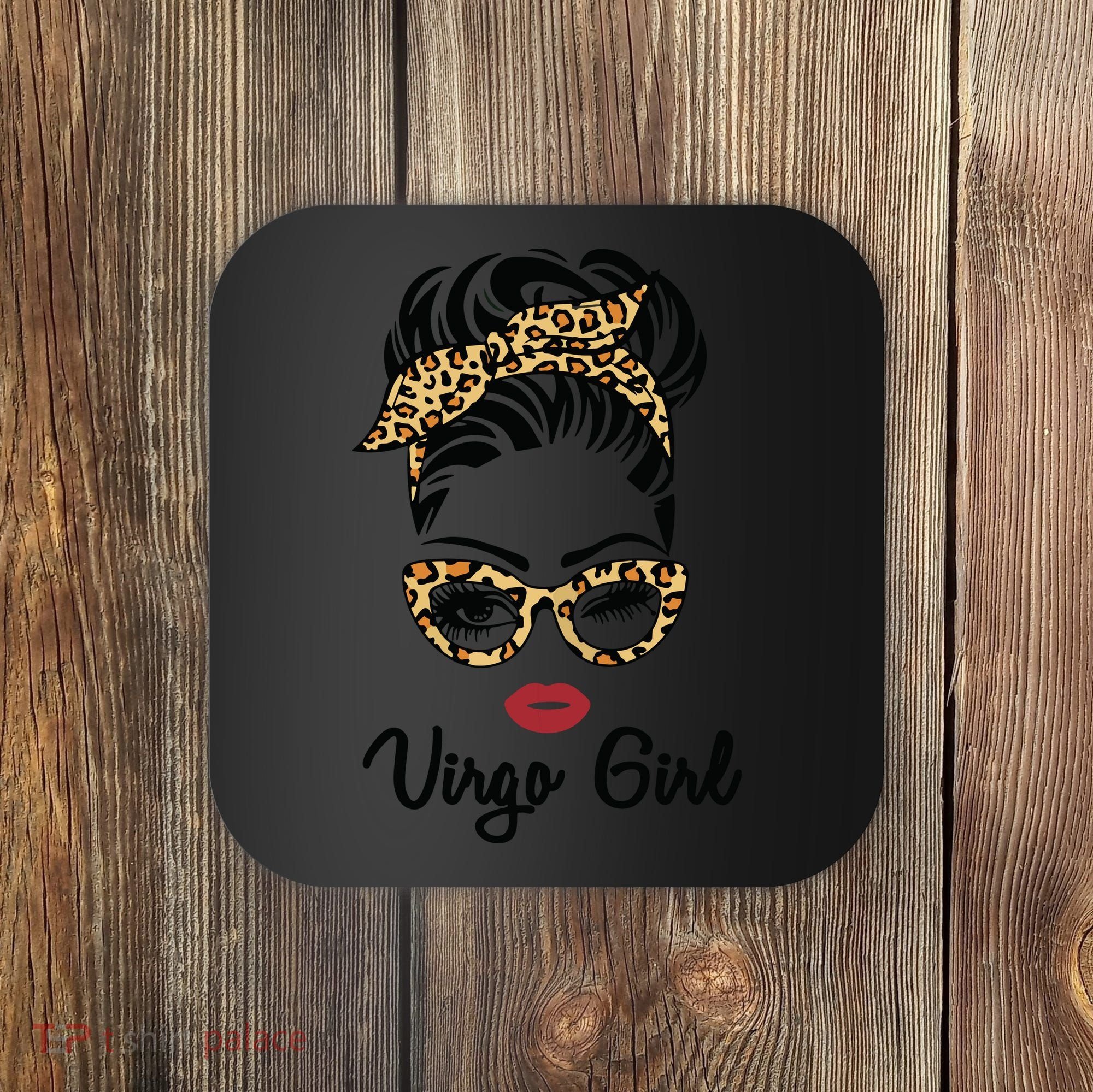 Virgo Girl Woman Face Leopard Bandana Wink Eye Coaster