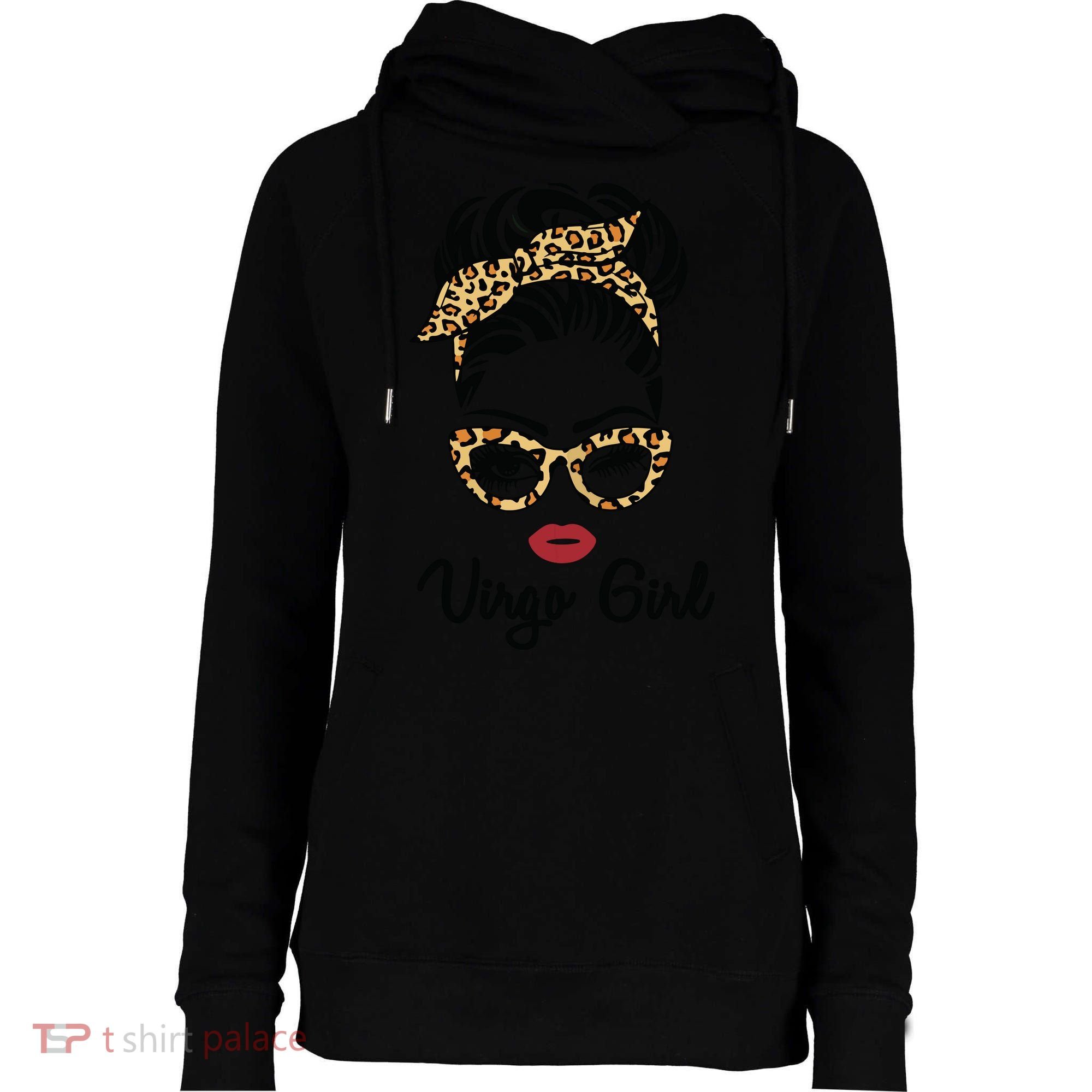 Virgo Girl Woman Face Leopard Bandana Wink Eye Womens Funnel Neck Pullover Hood