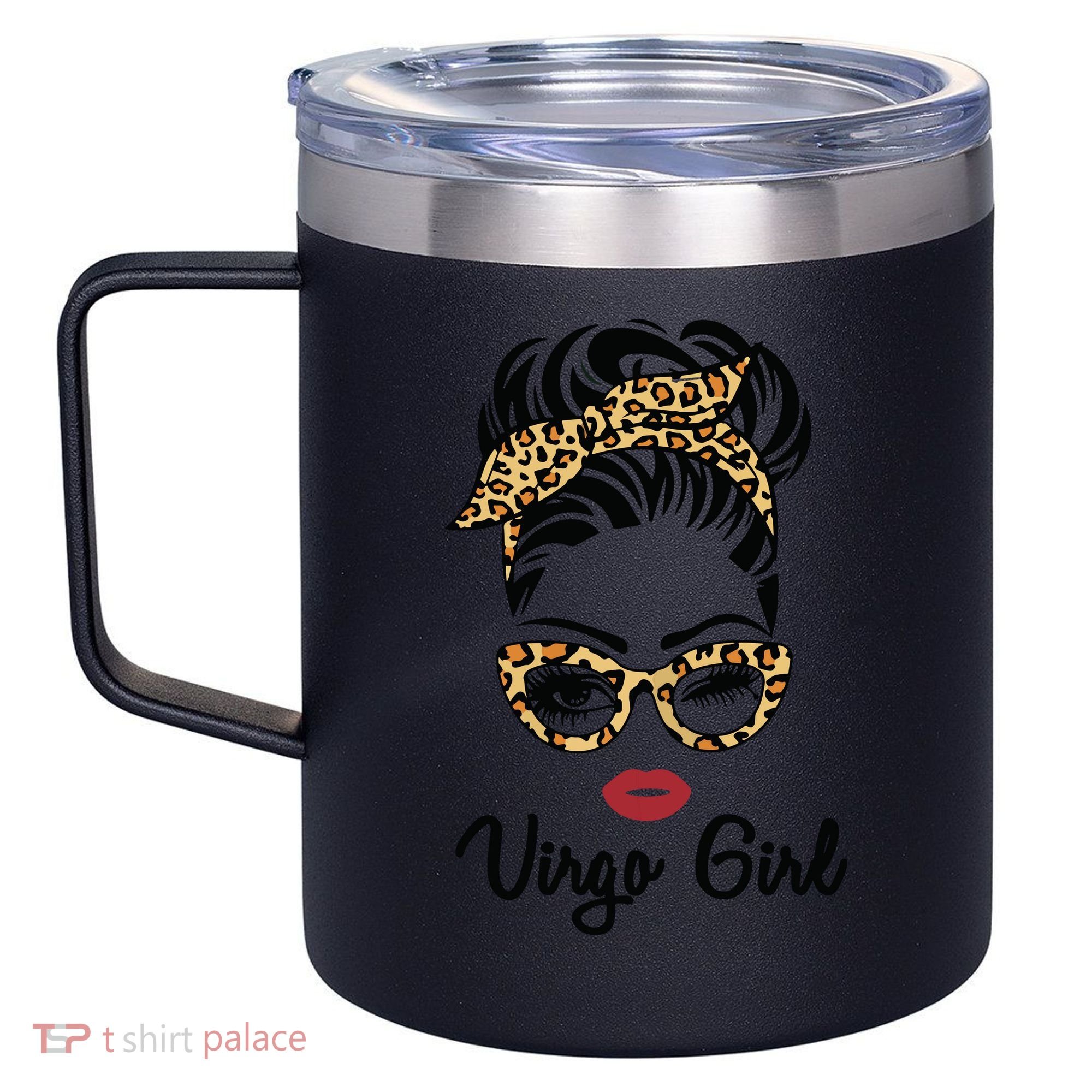 Virgo Girl Woman Face Leopard Bandana Wink Eye 12oz Stainless Steel Coffee Mug