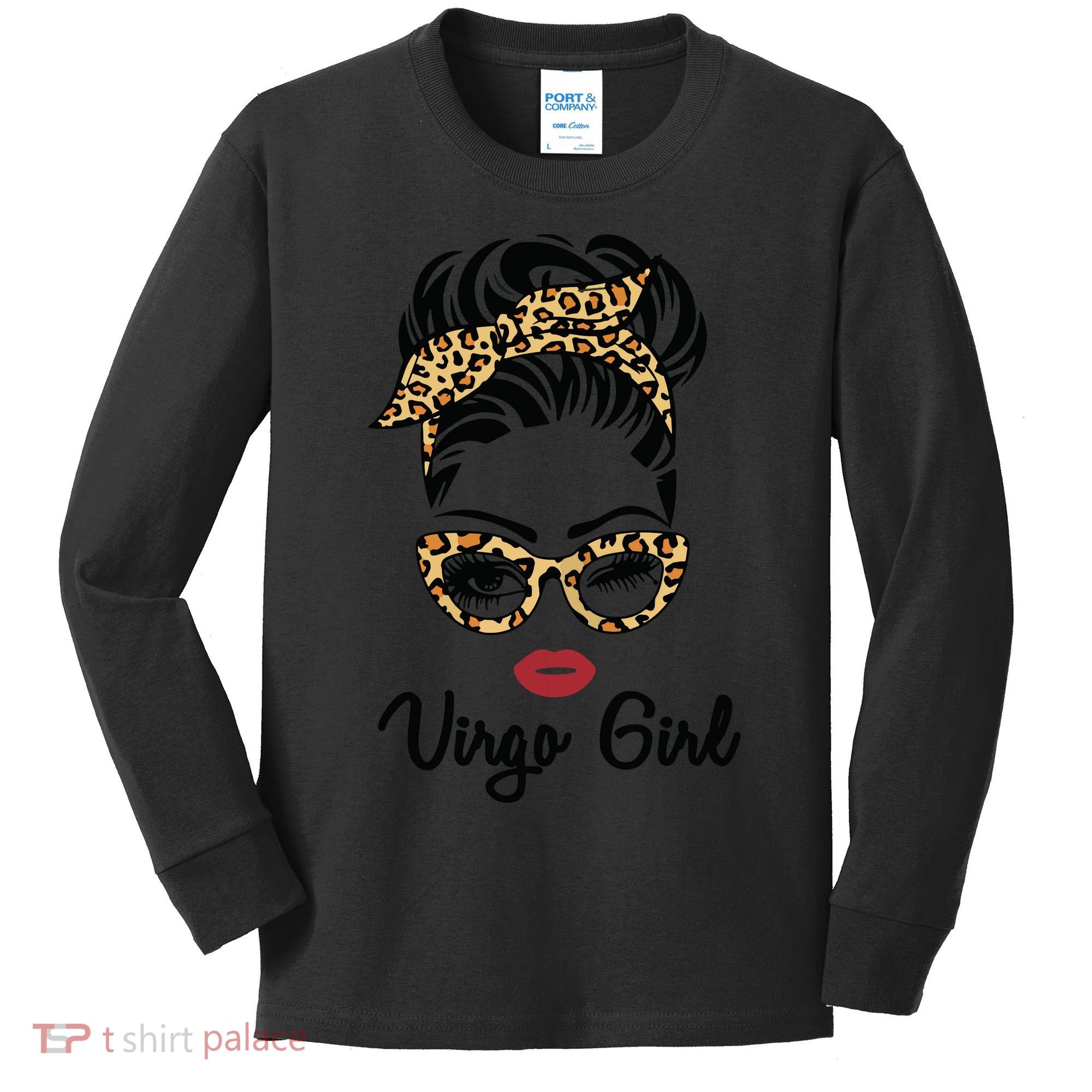 Virgo Girl Woman Face Leopard Bandana Wink Eye Kids Long Sleeve Shirt