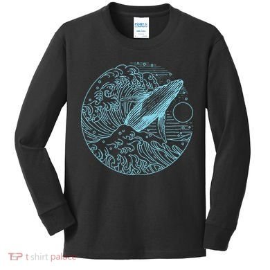 Vintage Great Wave Leaping Humpback Whale Kids Long Sleeve Shirt