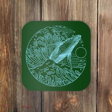 Vintage Great Wave Leaping Humpback Whale Coaster
