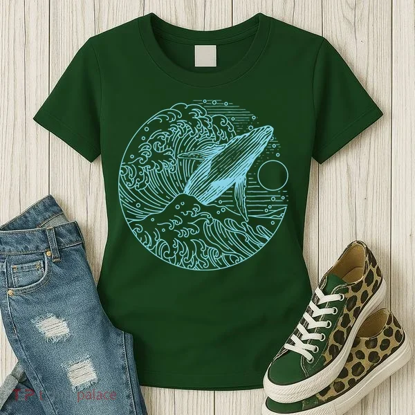 Vintage Great Wave Leaping Humpback Whale Women's T-Shirt
