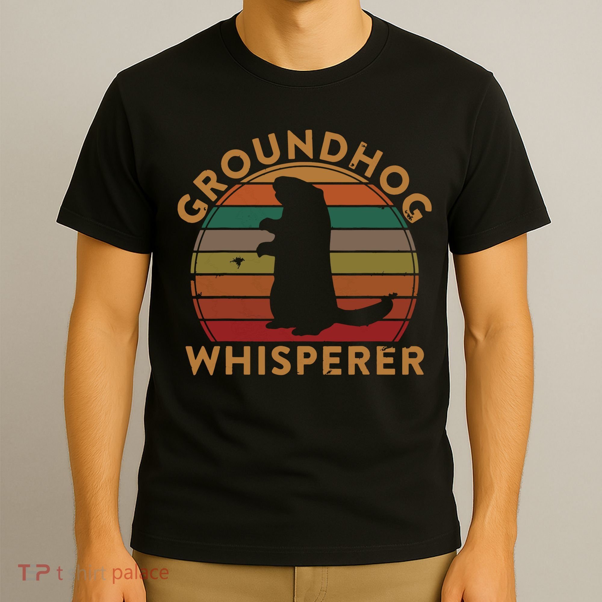 Vintage Groundhog Whisperer Silhouette Gift Ground Hog Day T-Shirt