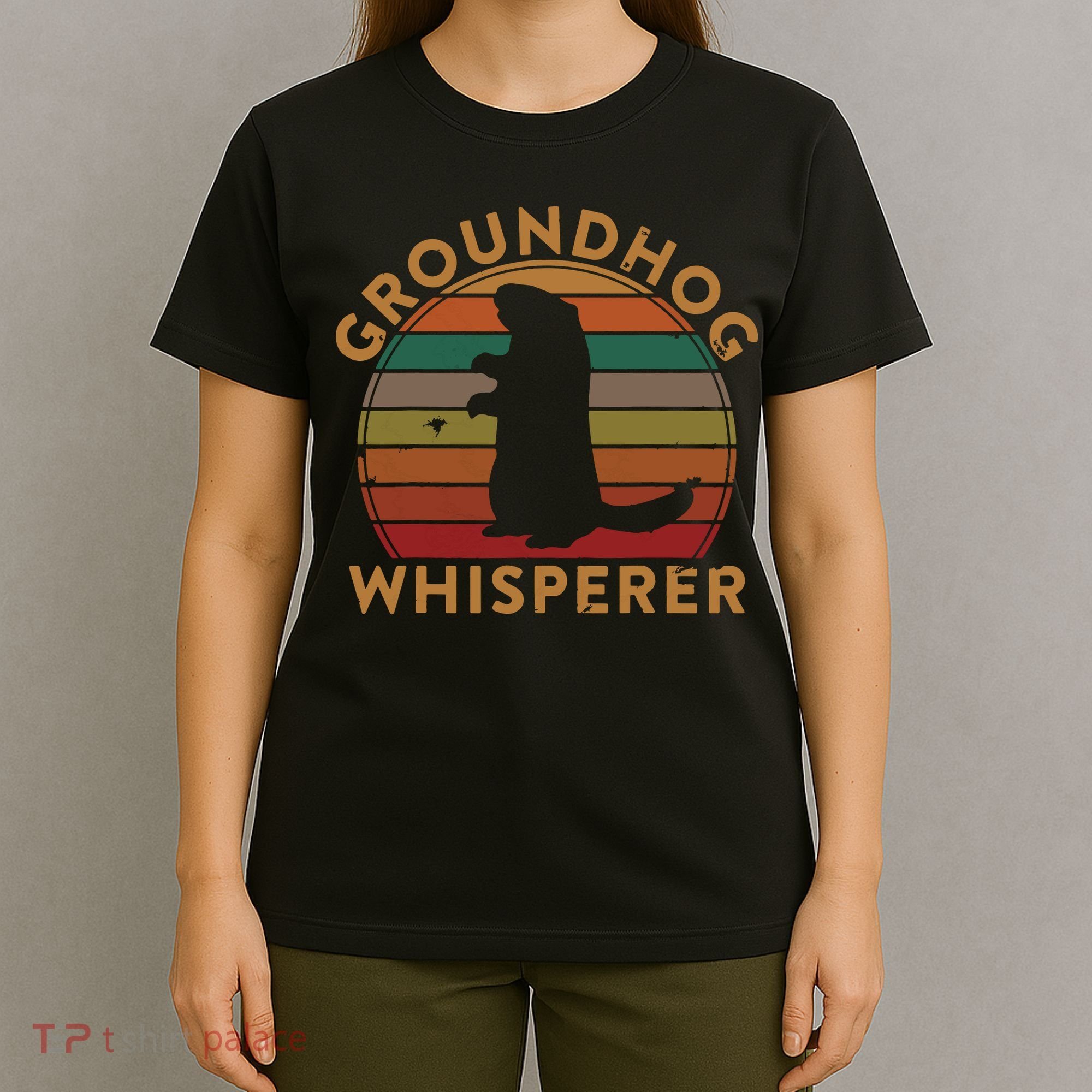 Vintage Groundhog Whisperer Silhouette Gift Ground Hog Day T-Shirt