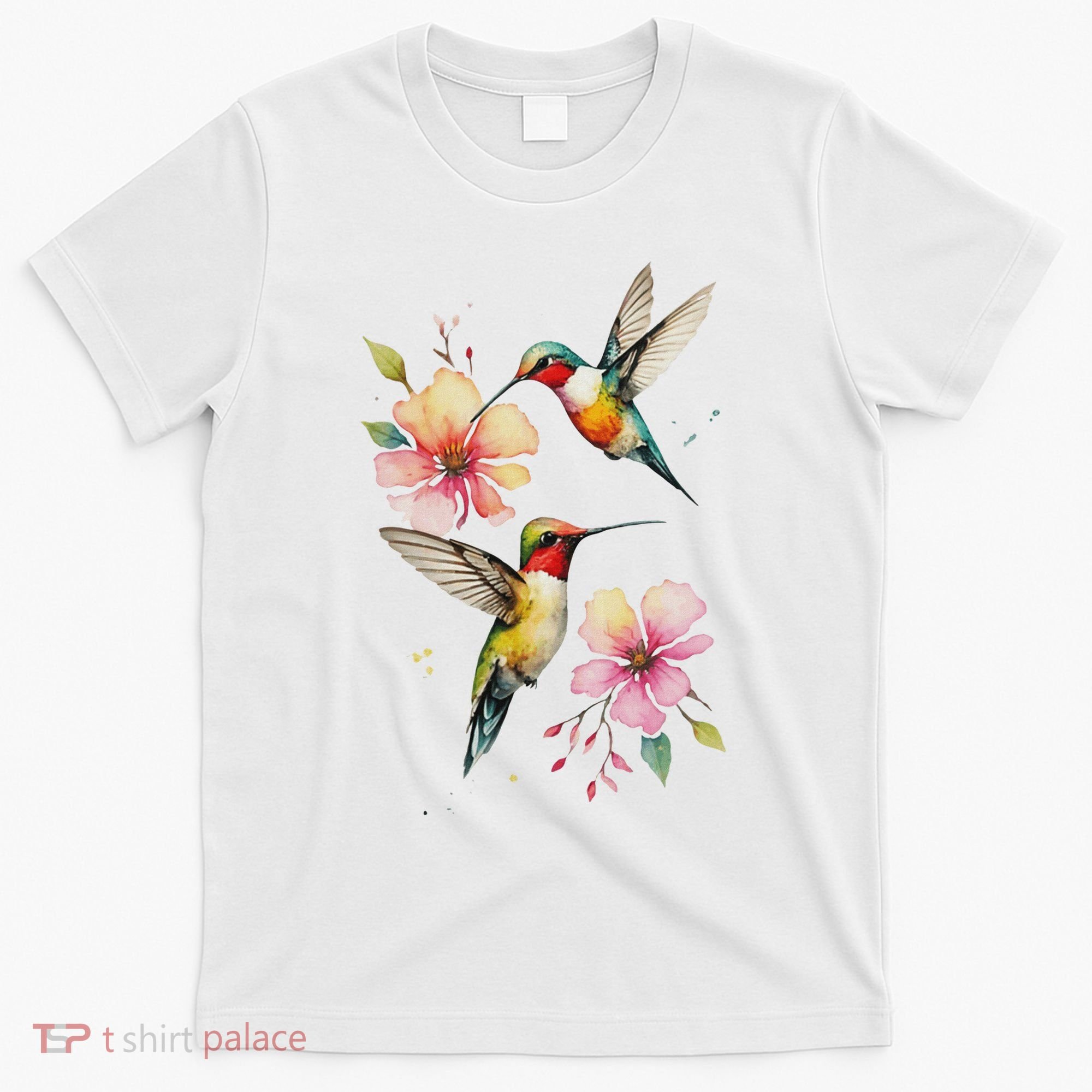 Vibrant Hummingbirds And Floral Watercolor Artwork T-Shirt