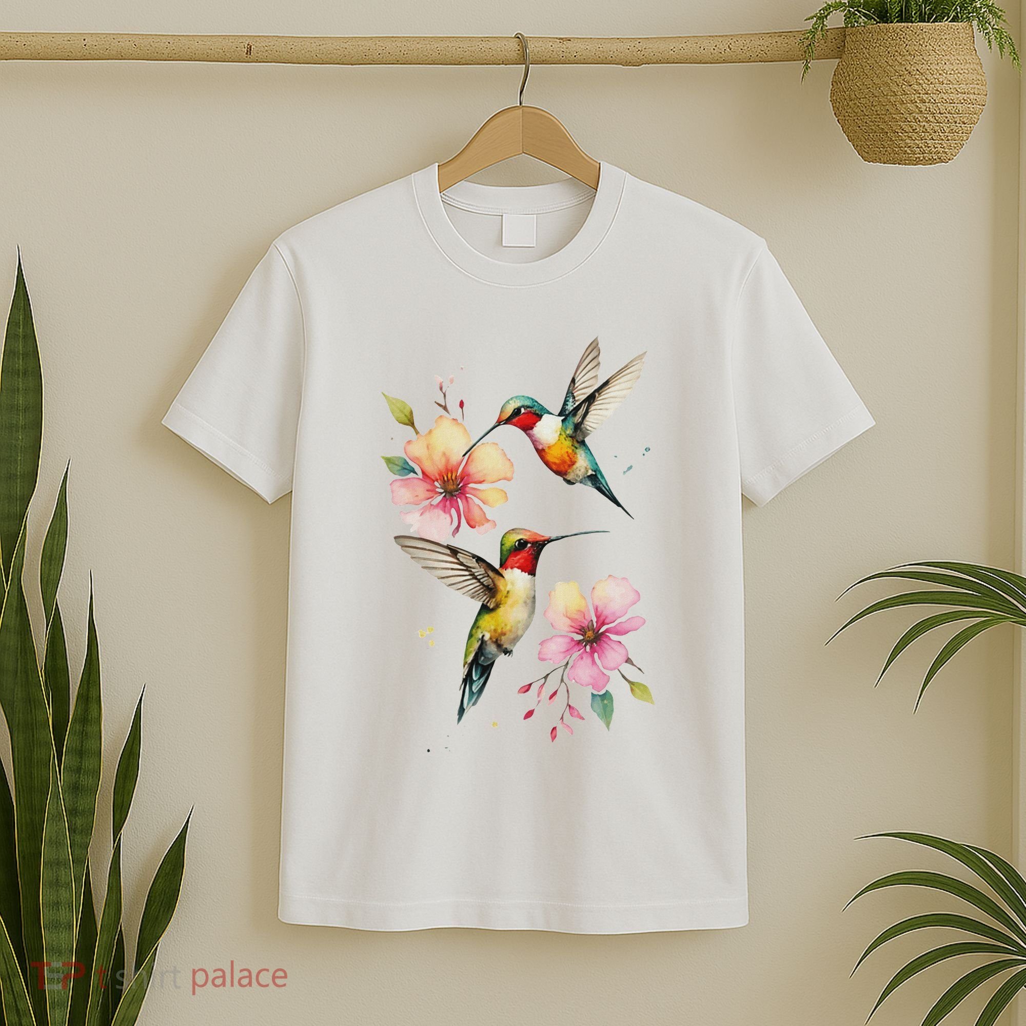 Vibrant Hummingbirds And Floral Watercolor Artwork T-Shirt