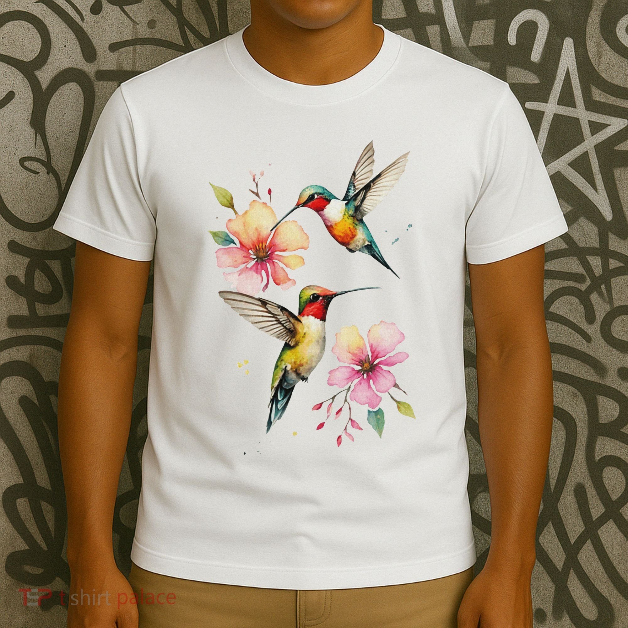 Vibrant Hummingbirds And Floral Watercolor Artwork T-Shirt