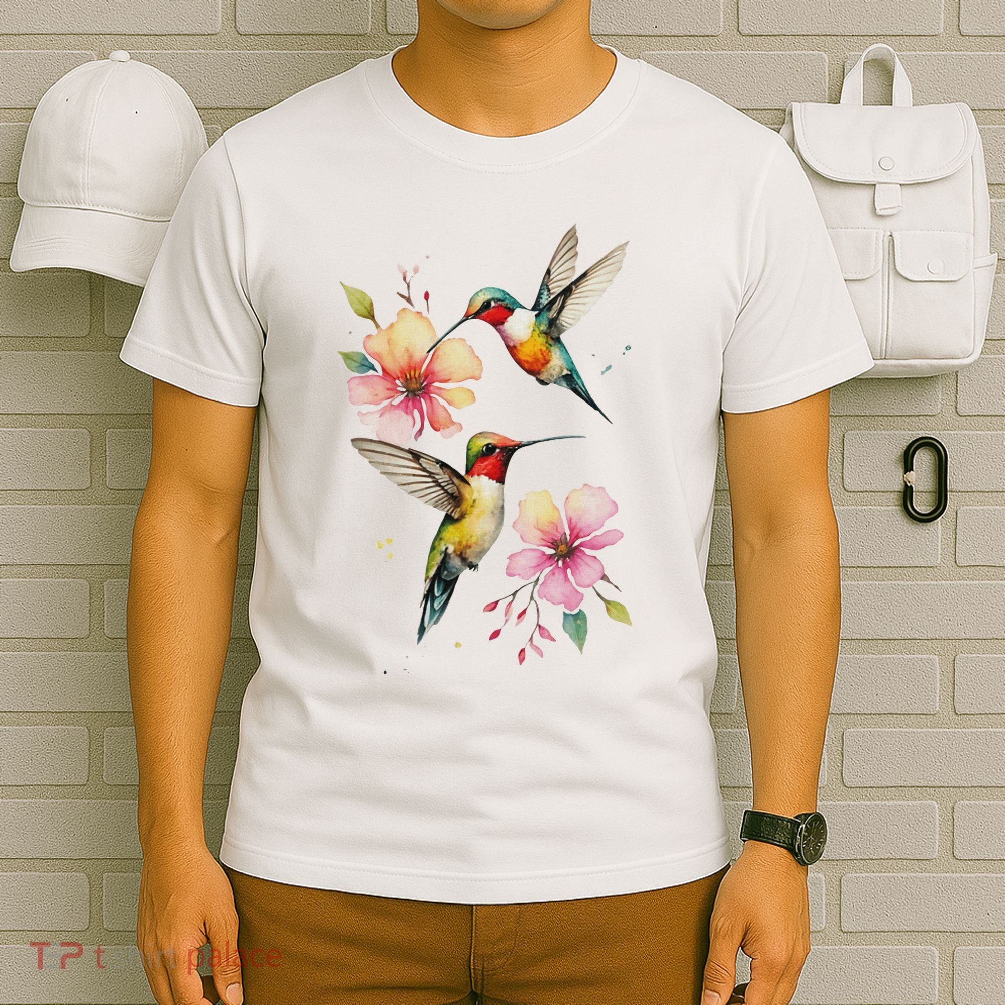 Vibrant Hummingbirds And Floral Watercolor Artwork T-Shirt