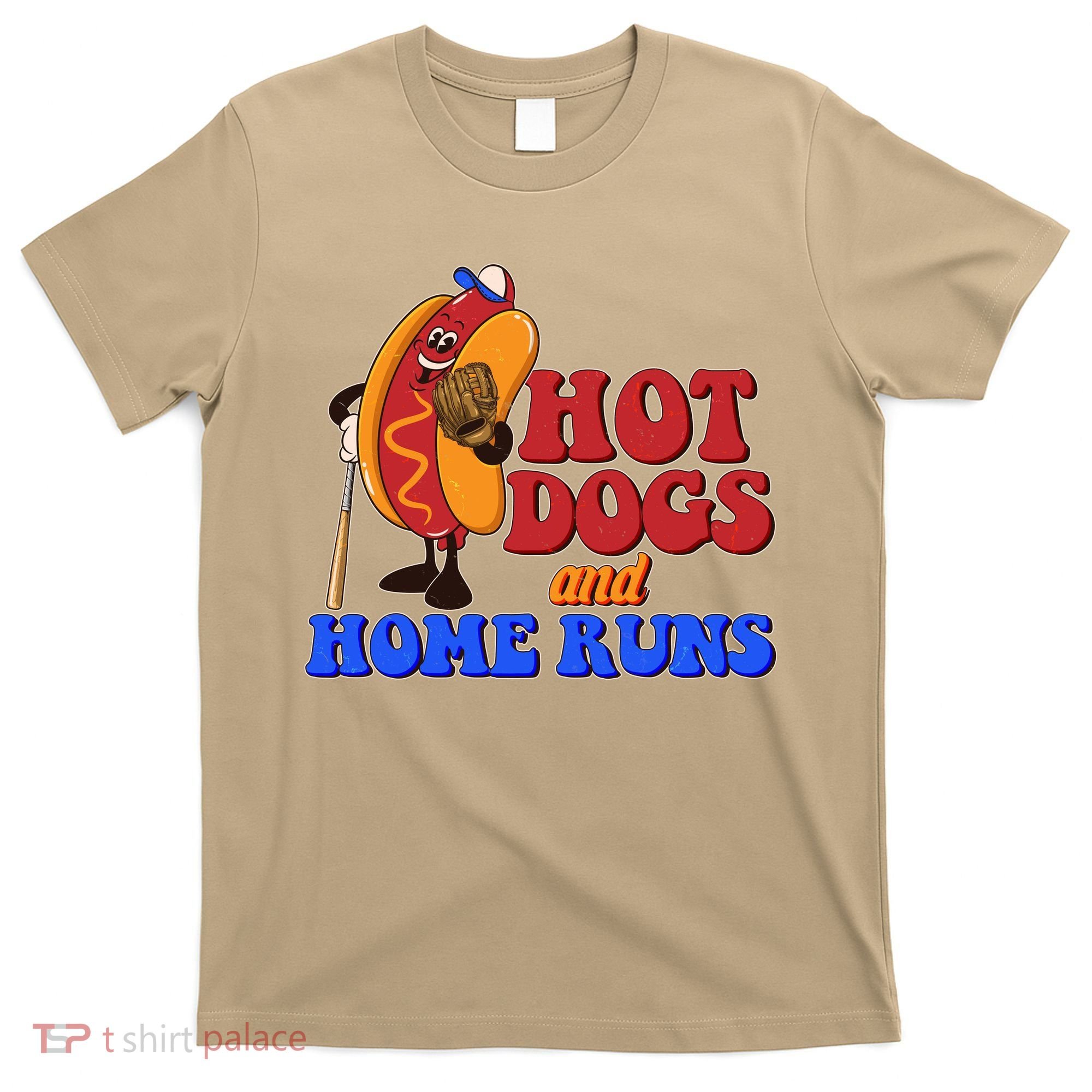 Vintage Hot Dogs And Home Runs Baseball Fan T-Shirt