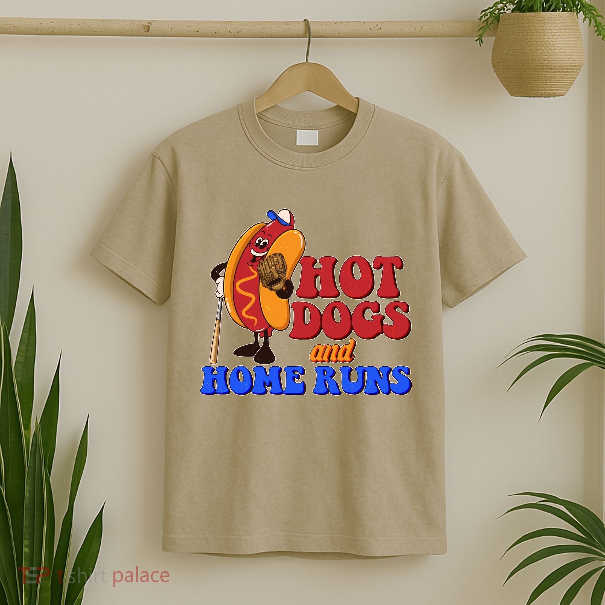 Vintage Hot Dogs And Home Runs Baseball Fan T-Shirt