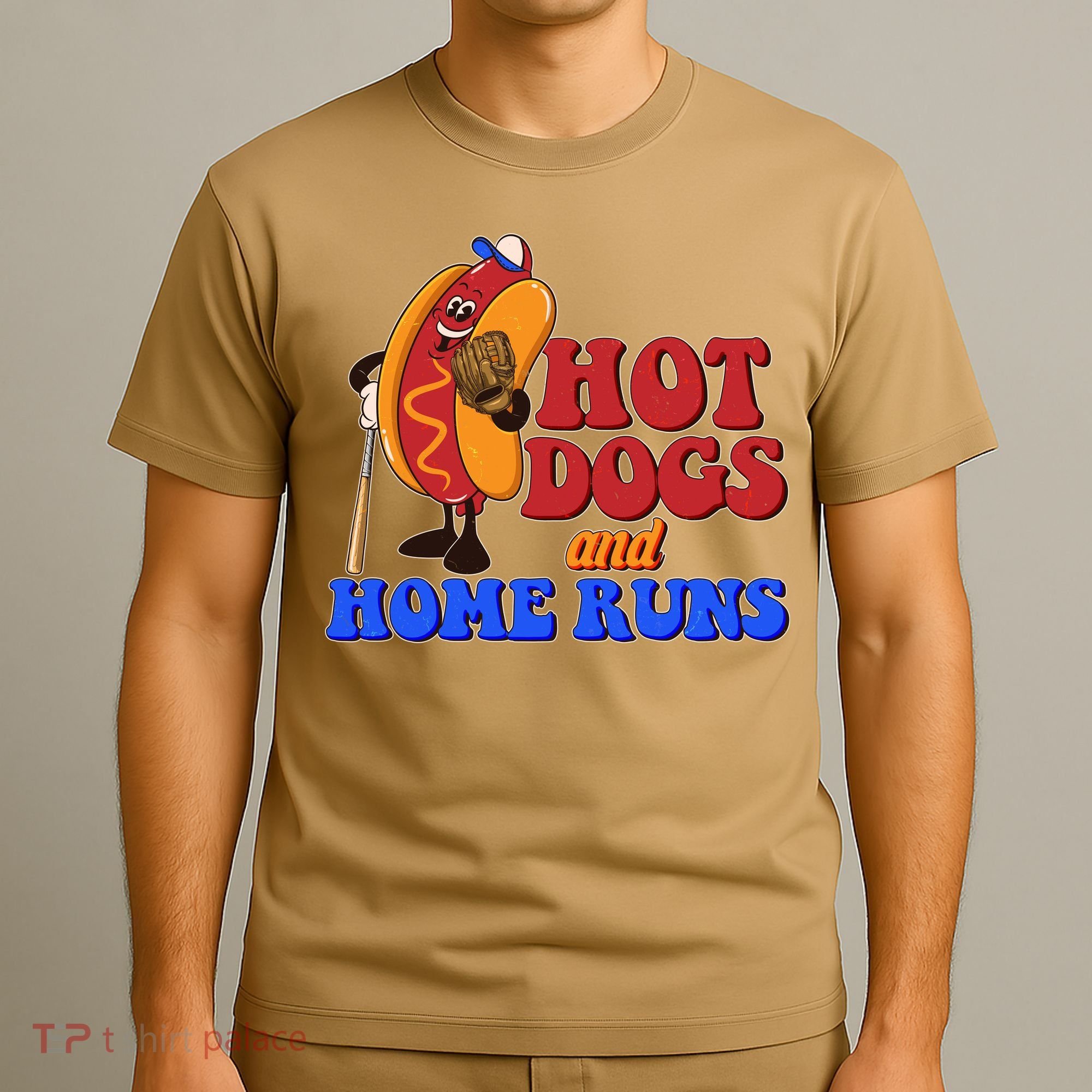 Vintage Hot Dogs And Home Runs Baseball Fan T-Shirt