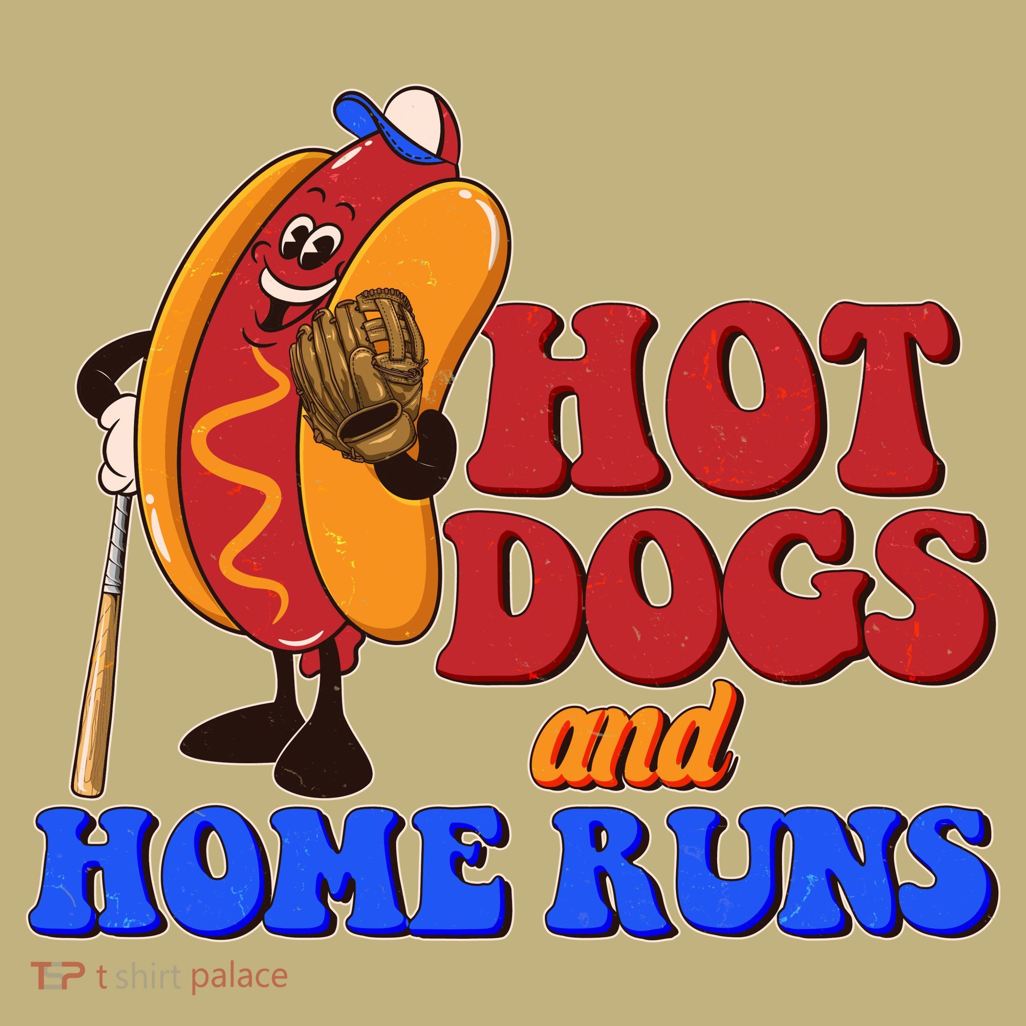 Vintage Hot Dogs And Home Runs Baseball Fan T-Shirt