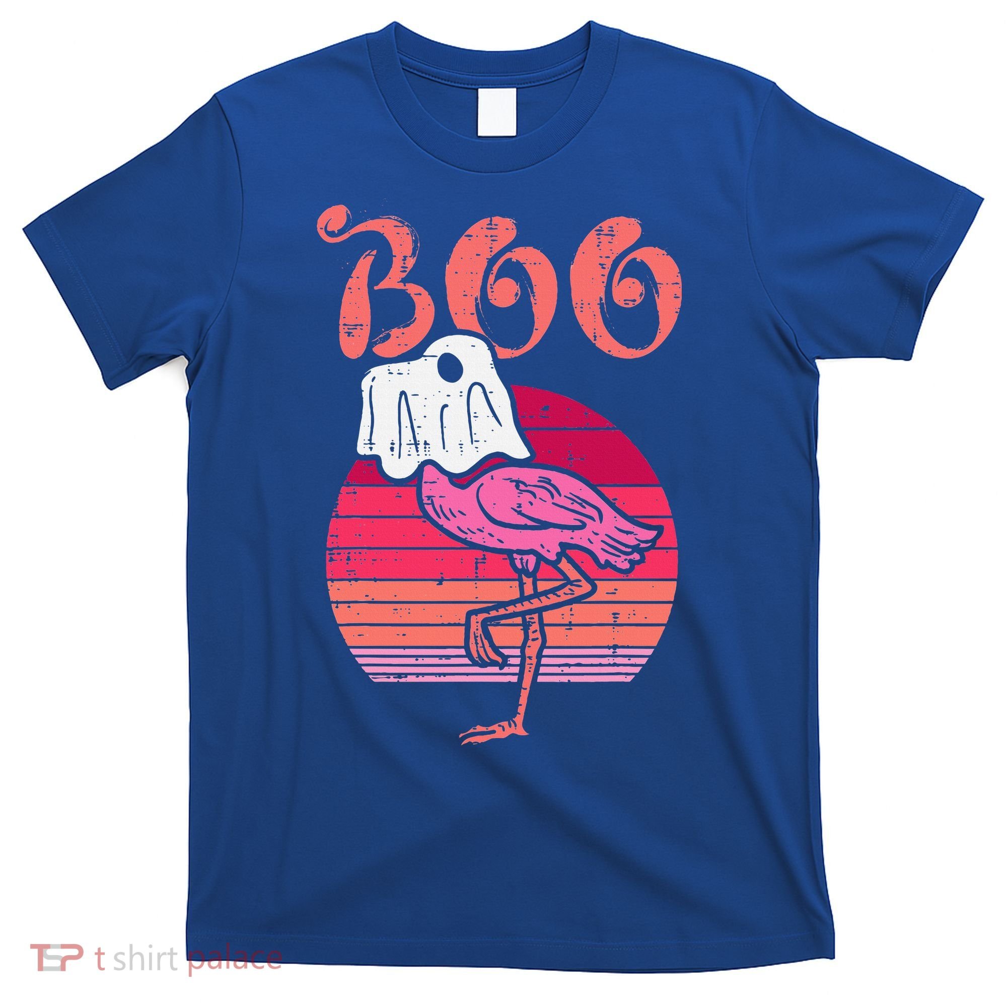 Vintage Halloween Flamingo Ghost Sunset Print T-Shirt
