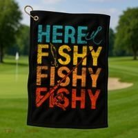 Vinatge Here Fishy Fishy Fishy Gift Golf Towel thumb 1