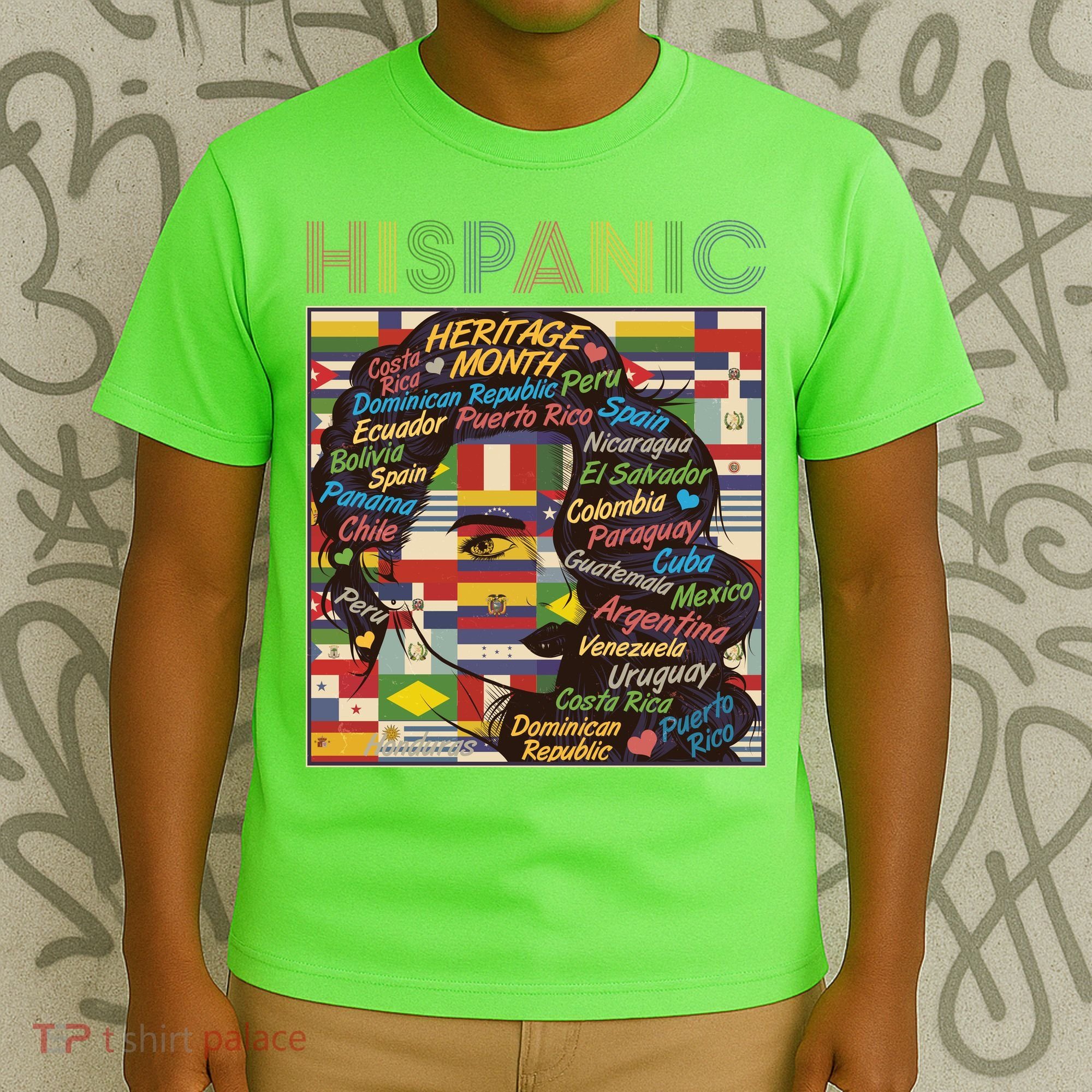 Vintage Hispanic Heritage Month Latina Woman Country Flags T-Shirt