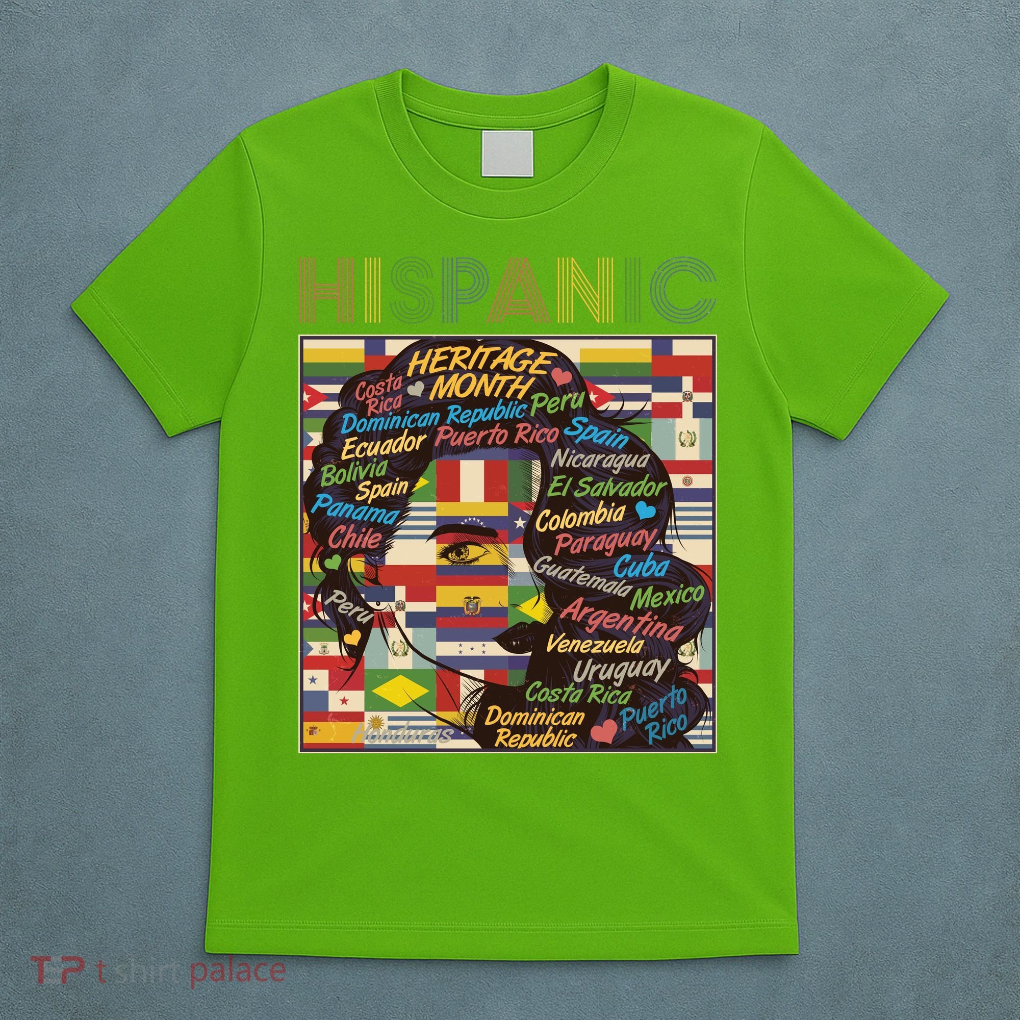 Vintage Hispanic Heritage Month Latina Woman Country Flags T-Shirt