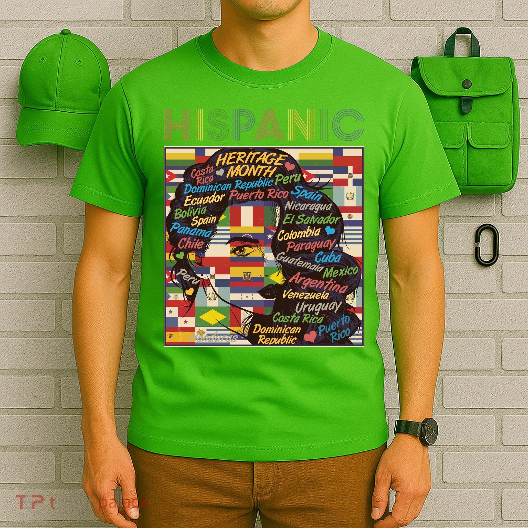 Vintage Hispanic Heritage Month Latina Woman Country Flags T-Shirt